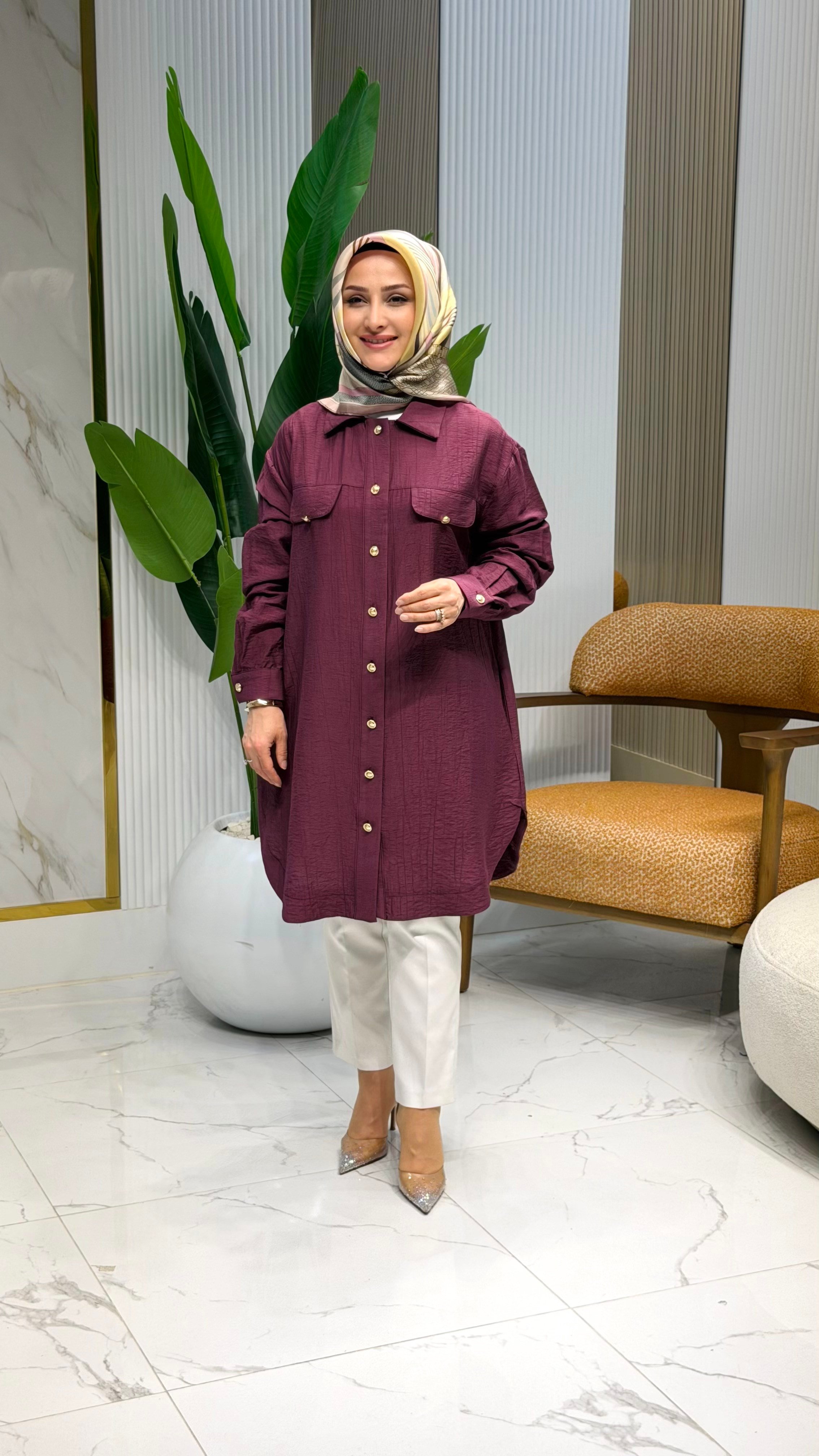 ARMINE TREND 26YT463 DÜĞME DETAY TUNİK - BORDO