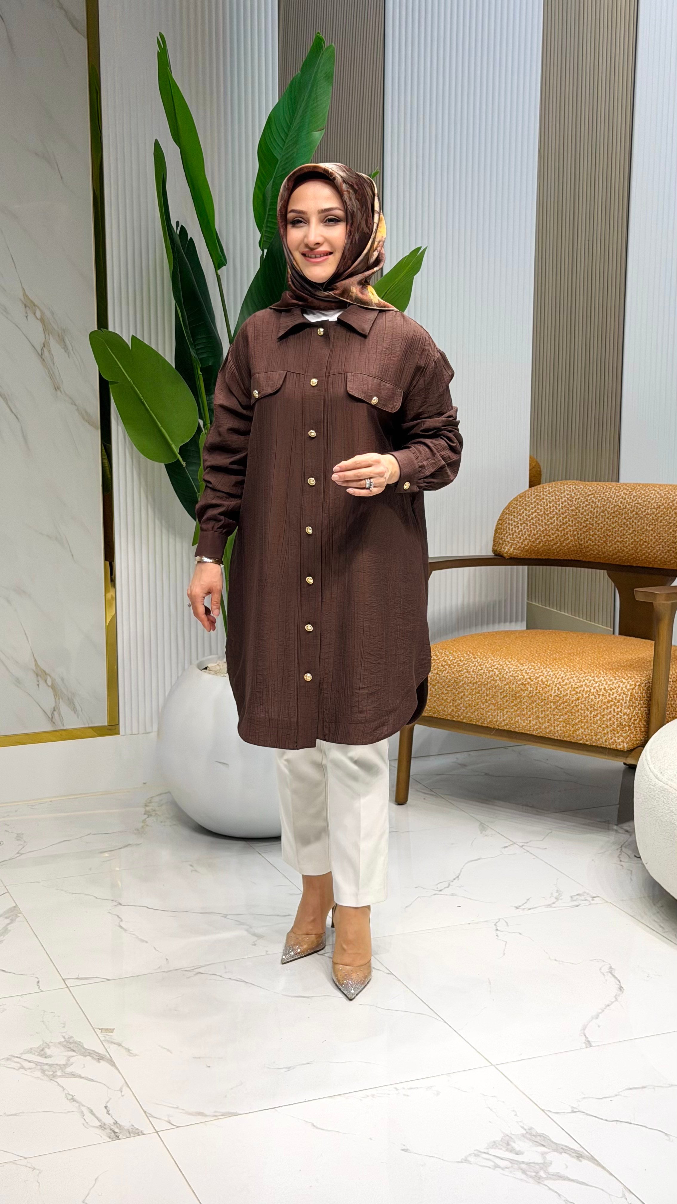 ARMINE TREND 26YT463 DÜĞME DETAY TUNİK - KAHVE