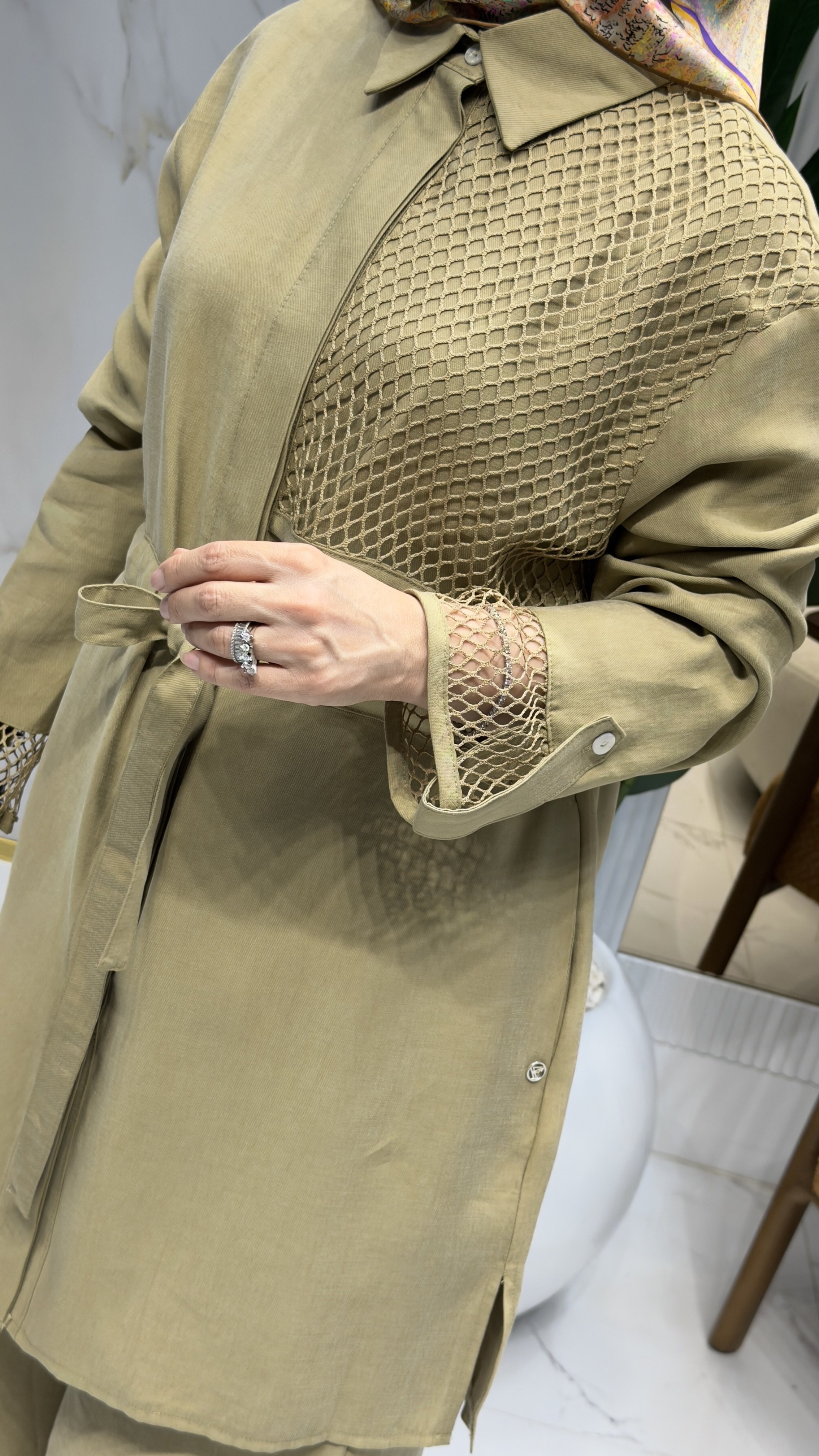 ARMINE TREND 26YT6133 KOL UCU FİLE DETAY PANTOLONLU TAKIM - YAĞ YEŞİLİ