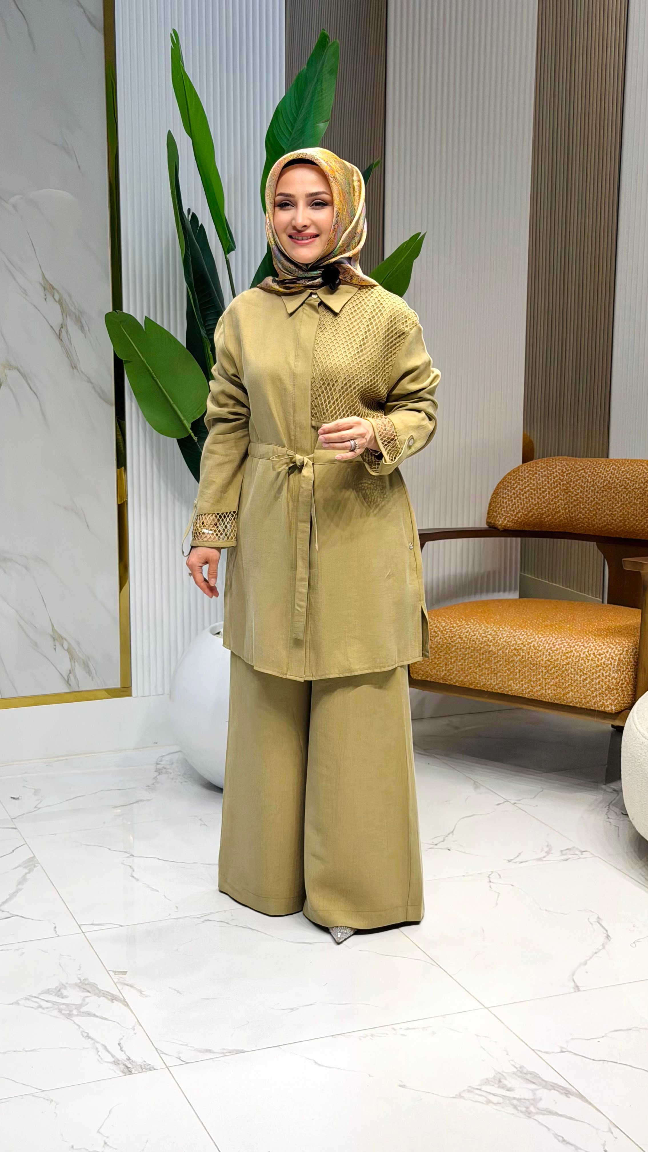 ARMINE TREND 26YT6133 KOL UCU FİLE DETAY PANTOLONLU TAKIM - YAĞ YEŞİLİ