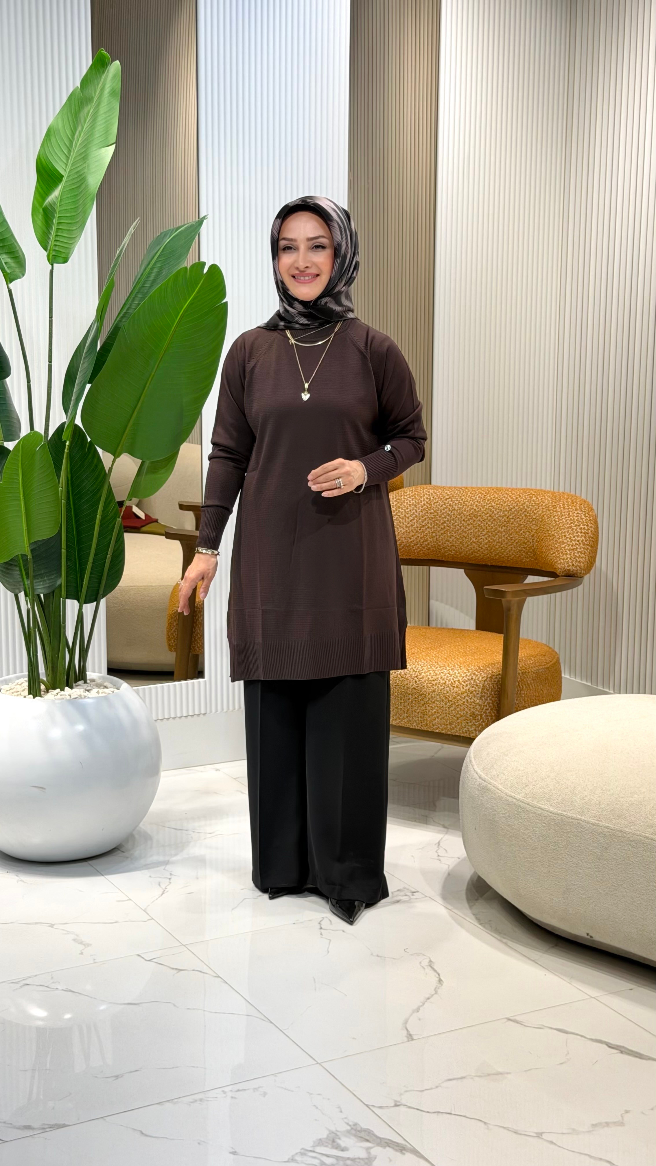 ARMİNE TREND BASIC TRİKO TUNİK KAHVERENGİ- 26KTD419