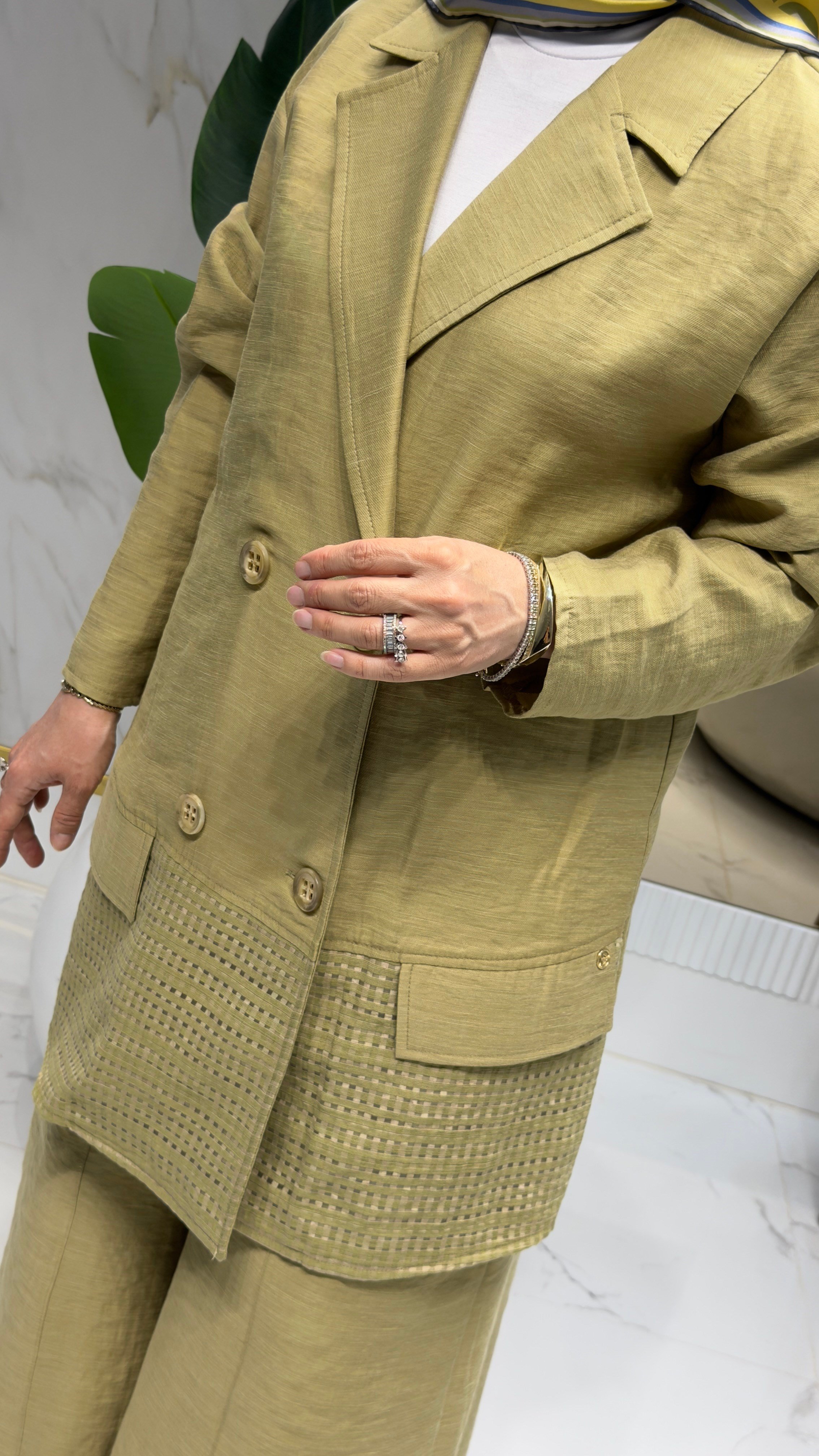 ARMİNE TREND BLAZER CEKETLİ FİLE DETAYLI PANTOLONLU TAKIM YAĞ YEŞİLİ- 26YT6151 
