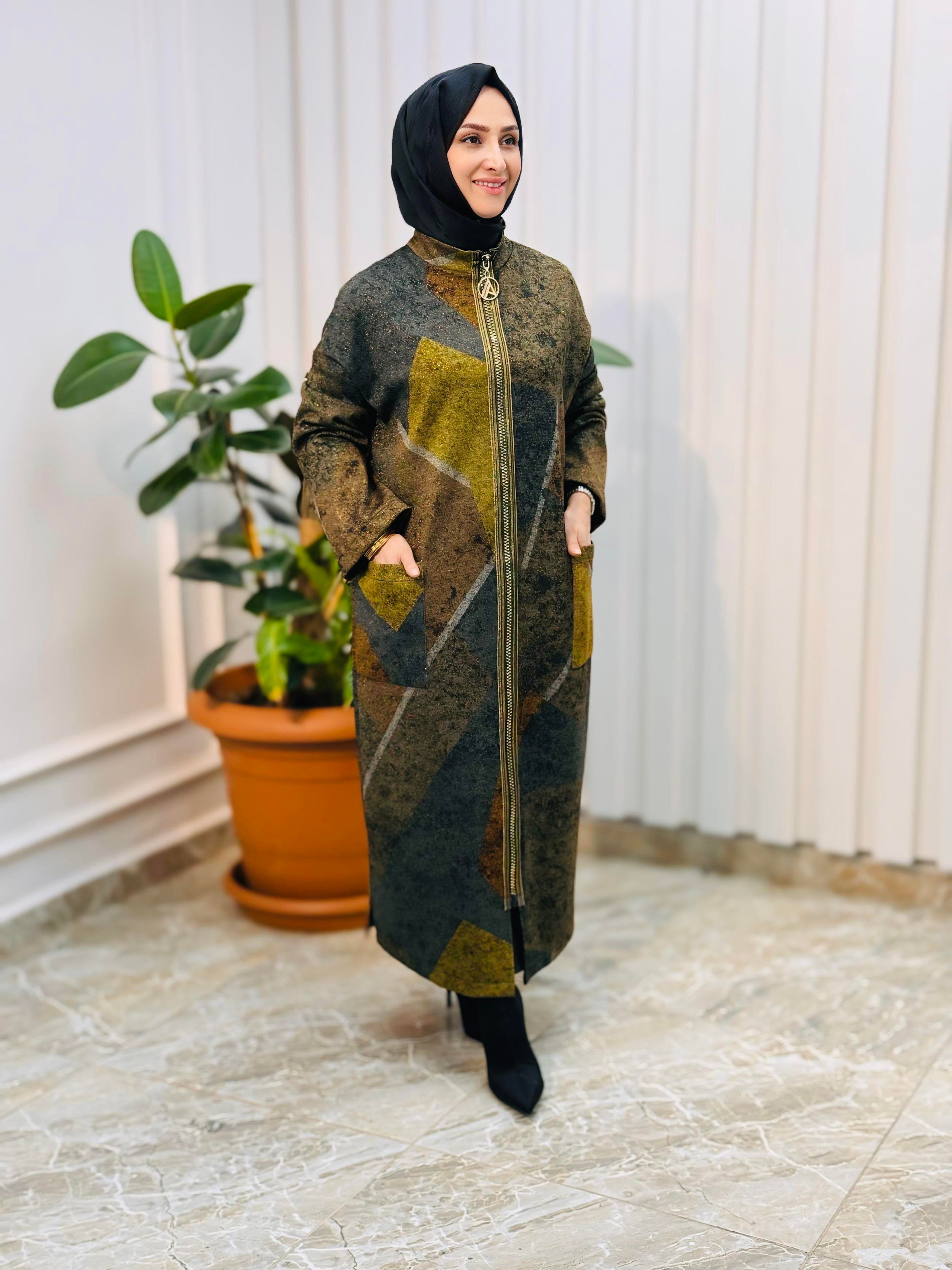 ARMİNE TREND Boydan Fermuarlı Salaş Kesim Giy Çık yeşil 24KT525