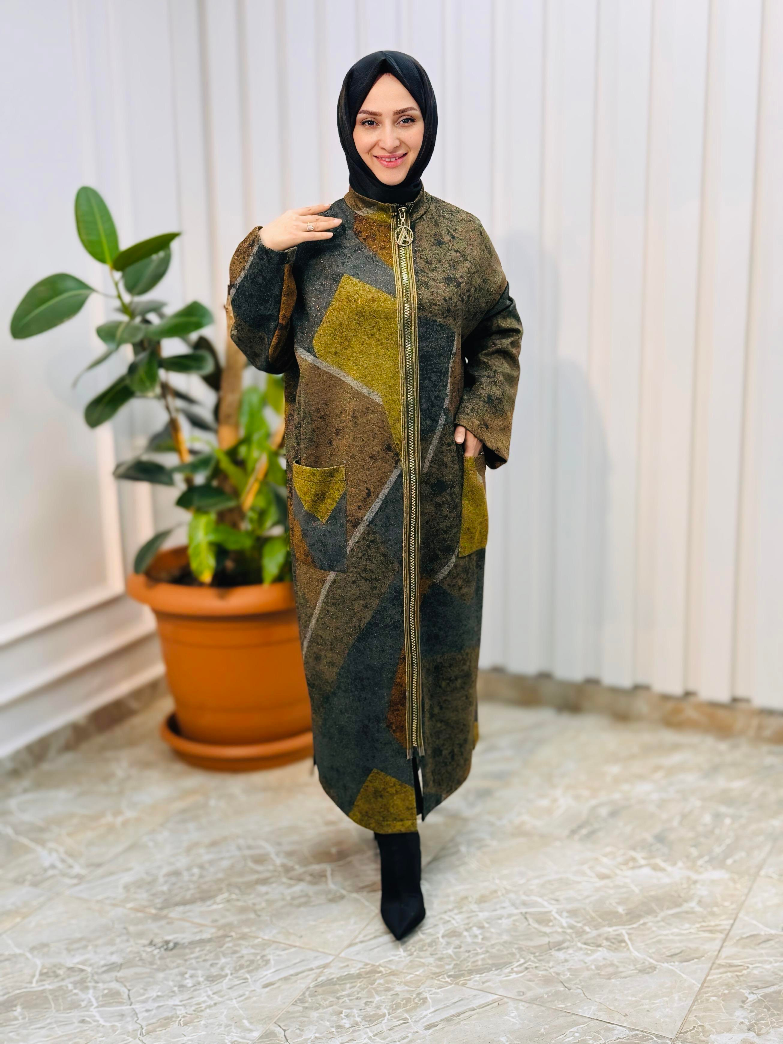 ARMİNE TREND Boydan Fermuarlı Salaş Kesim Giy Çık yeşil 24KT525