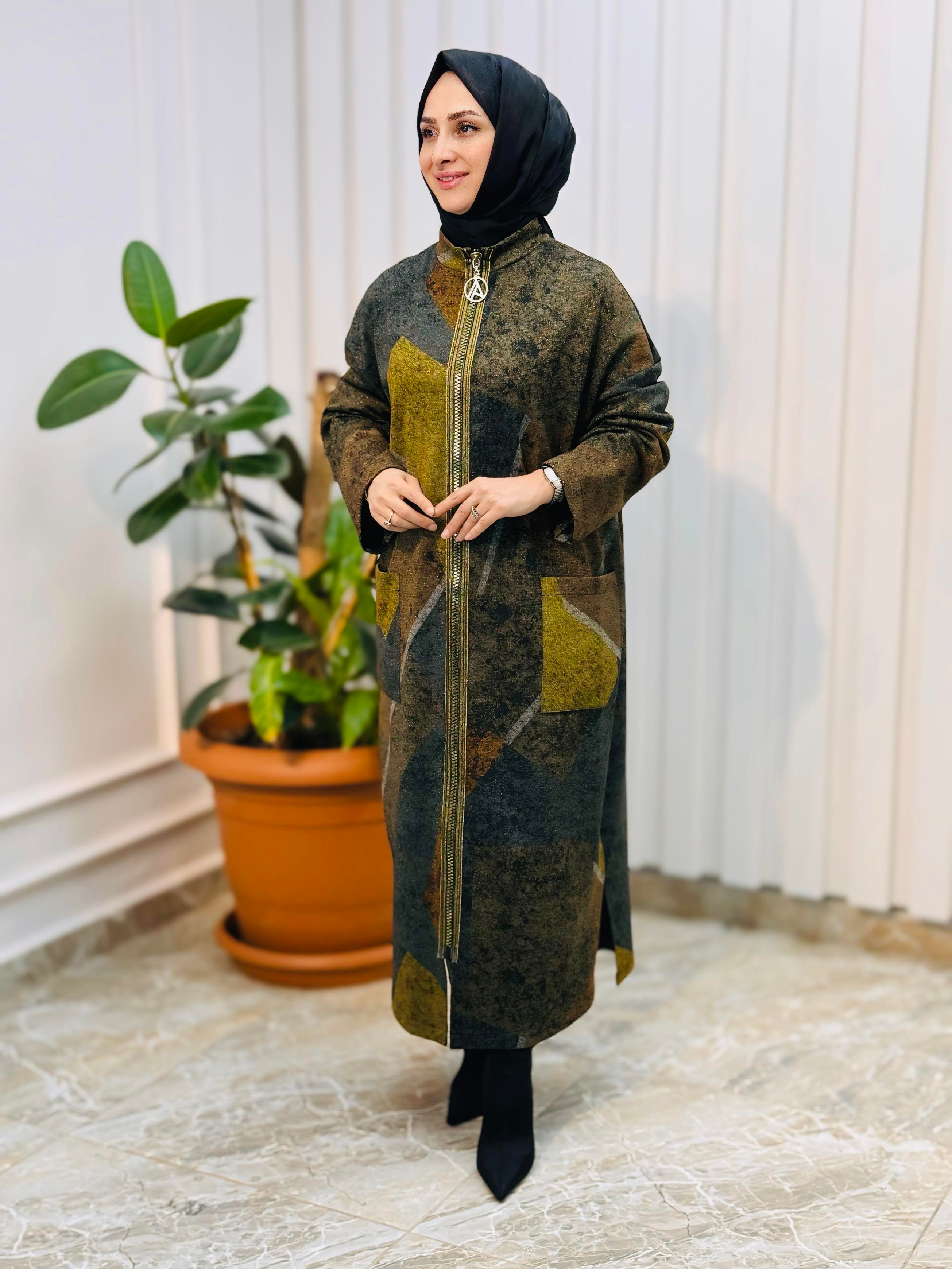 ARMİNE TREND Boydan Fermuarlı Salaş Kesim Giy Çık yeşil 24KT525
