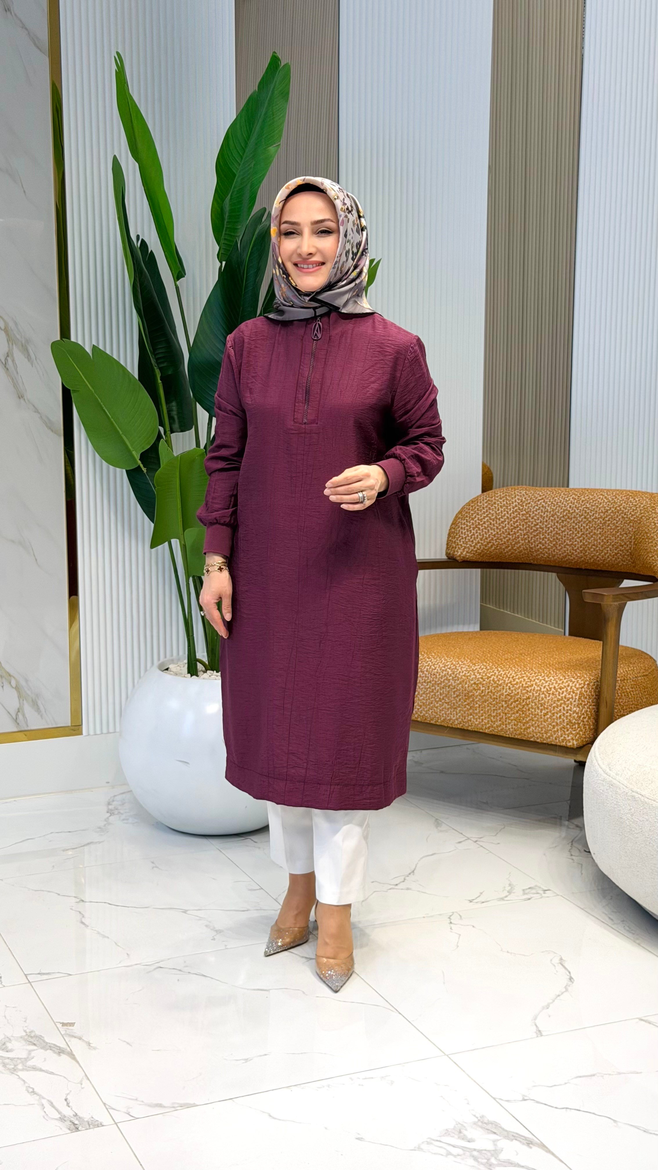 ARMİNE TREND ÇİLEK KUMAŞ YARIM FERMUARLI TUNİK BORDO- 26YT462