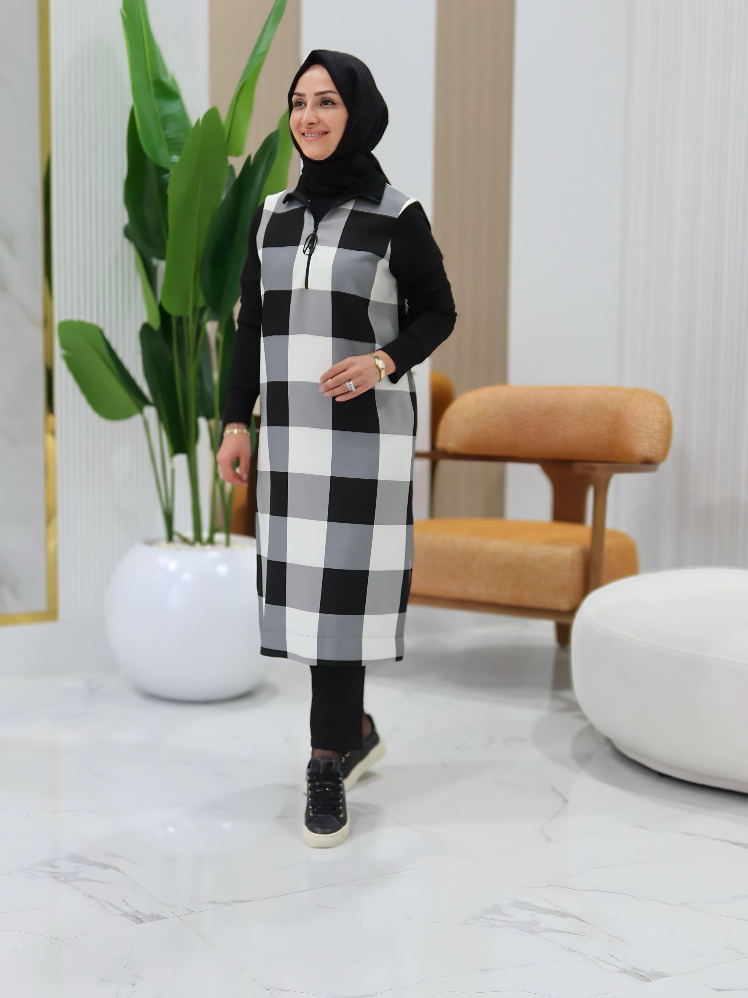 ARMİNE TREND EKOSE DESENLİ RİBANALI TUNİK -25KT441