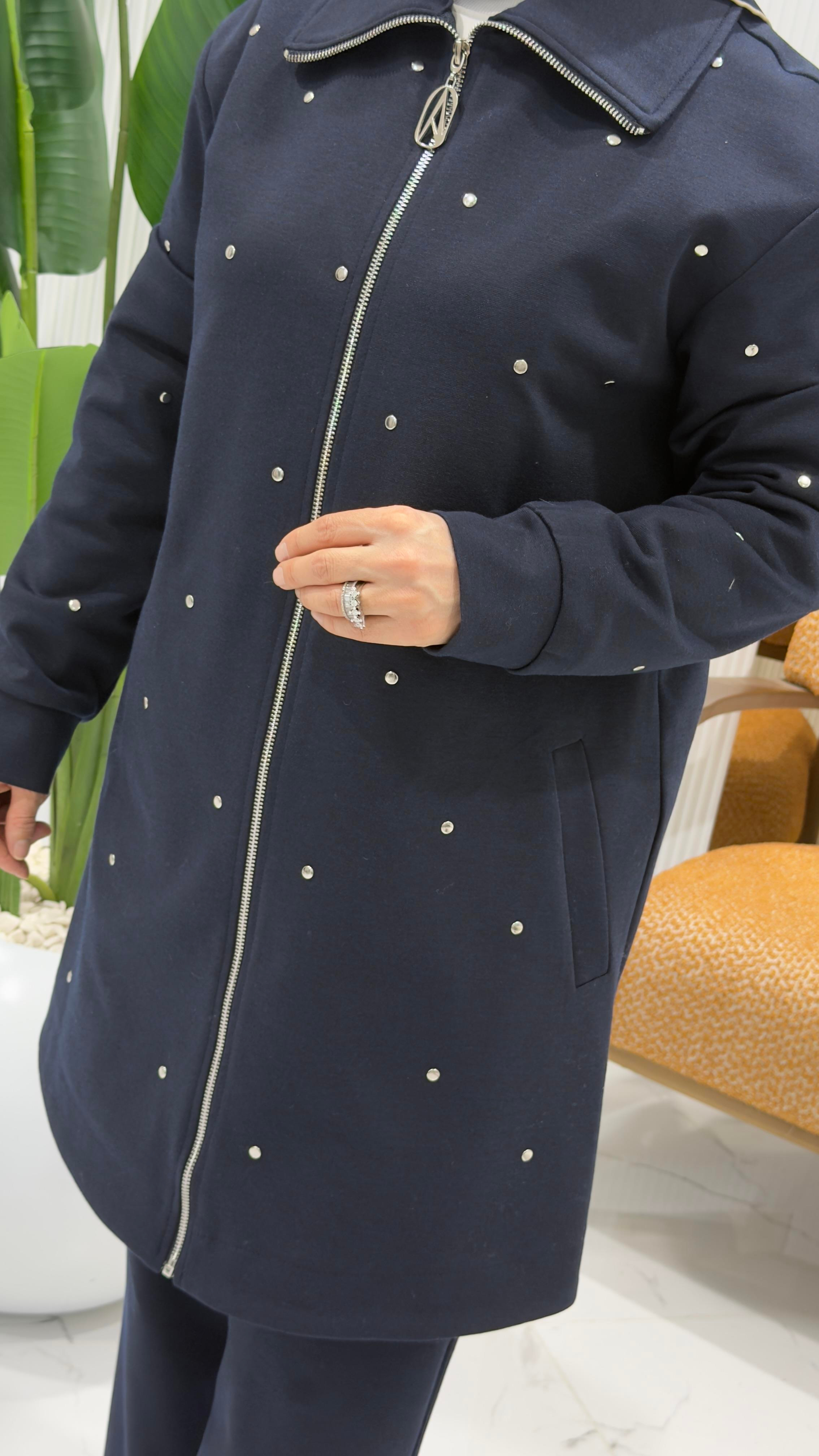 ARMİNE TREND FERMUARLI PANTOLONLU TAKIM LACİVERT -25KT685