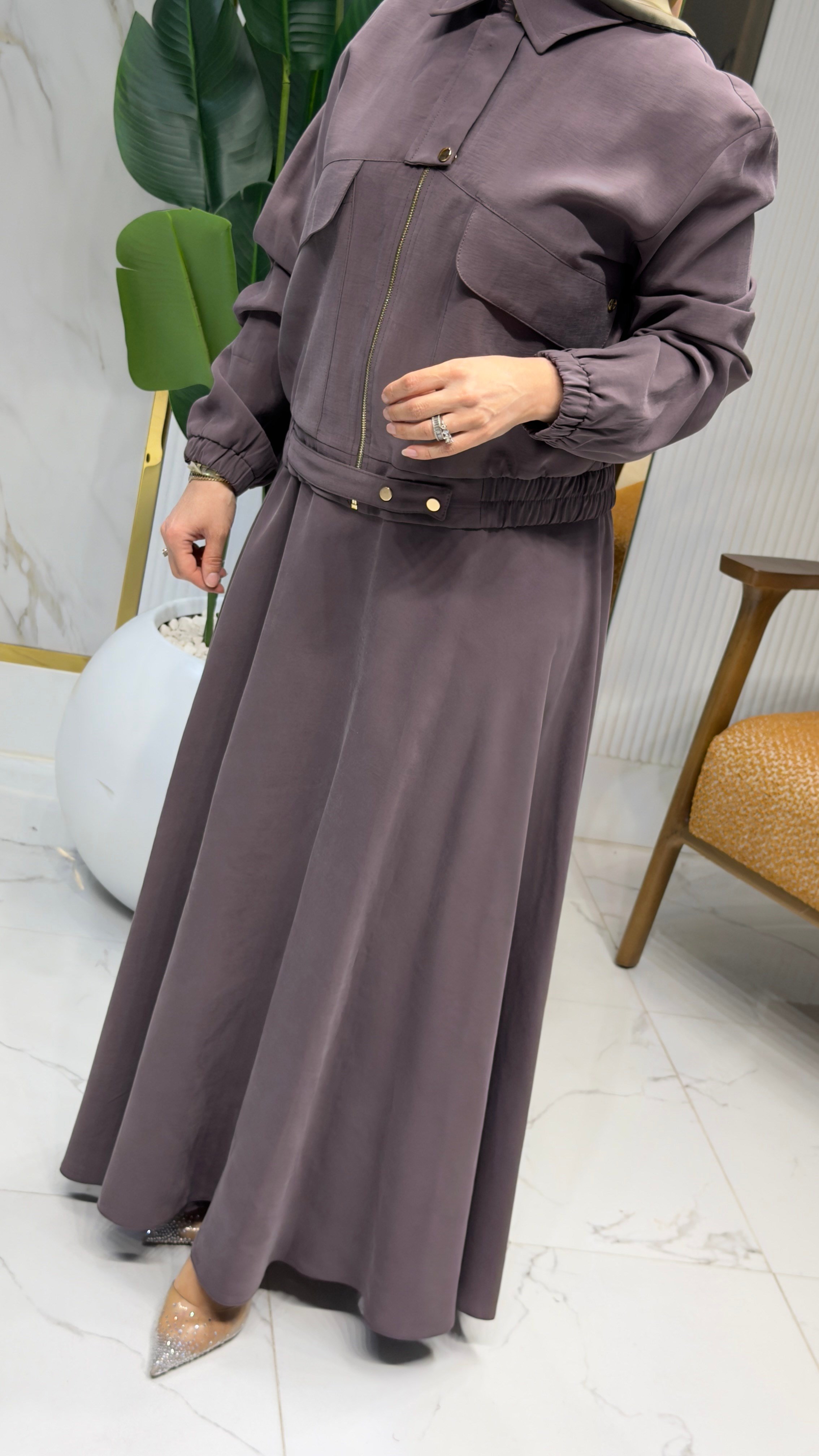 ARMİNE TREND KISA CEKETLİ ETEKLİ TAKIM KAHVERENGİ- 26YT650