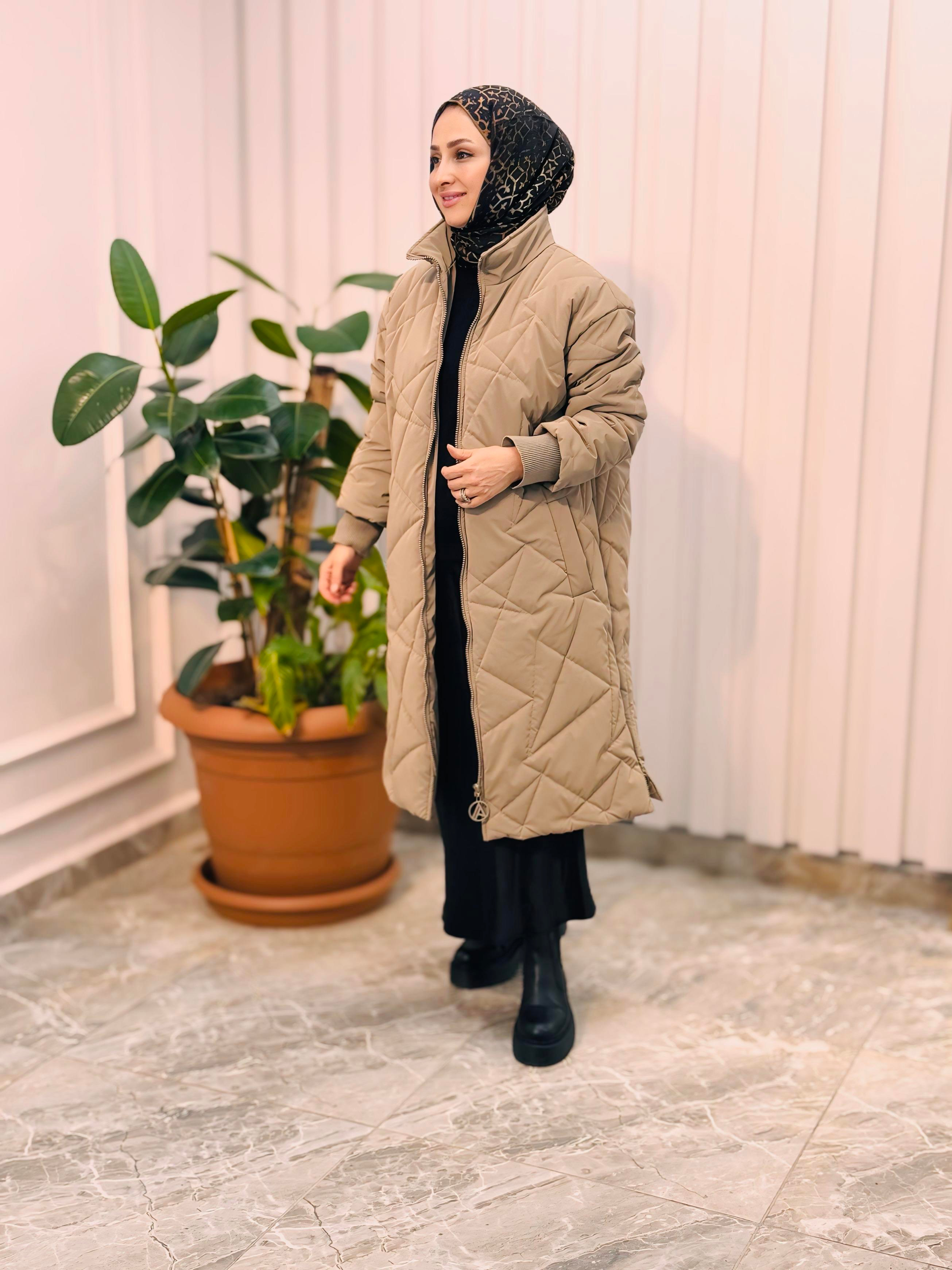 ARMİNE TREND Kolları Ribanalı Kapitone Detaylı Mont-Bej 24KT726