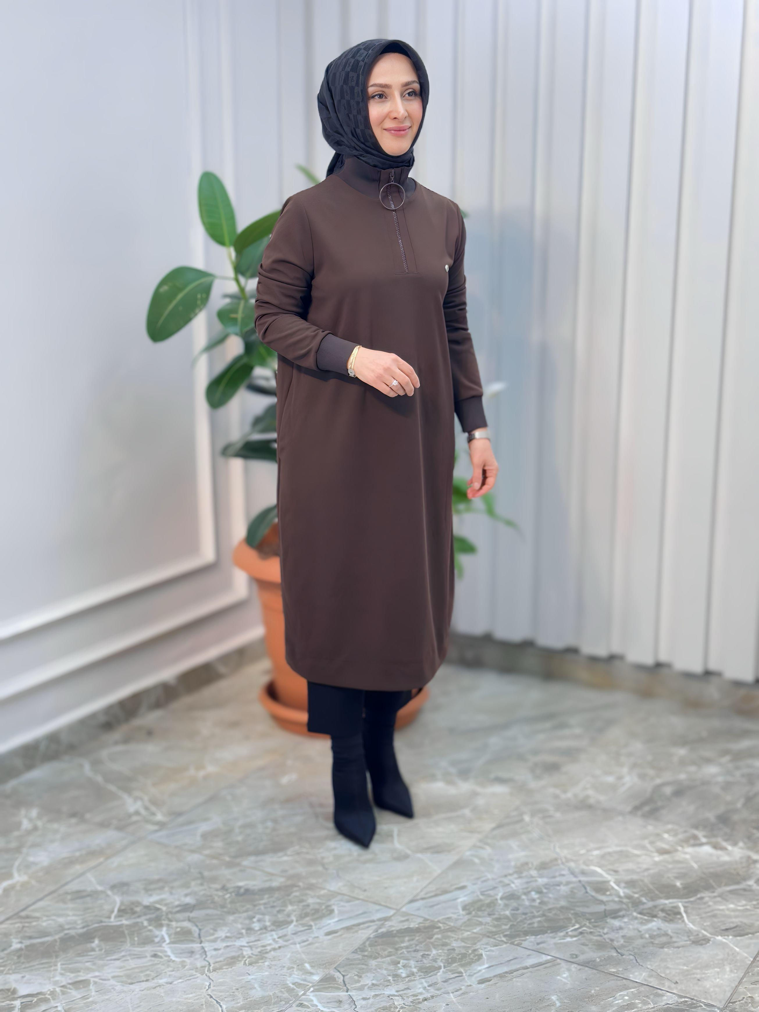 ARMİNE TREND KOLLARI RİBANALI YARIM FERMUARLI TUNİK-24KT436