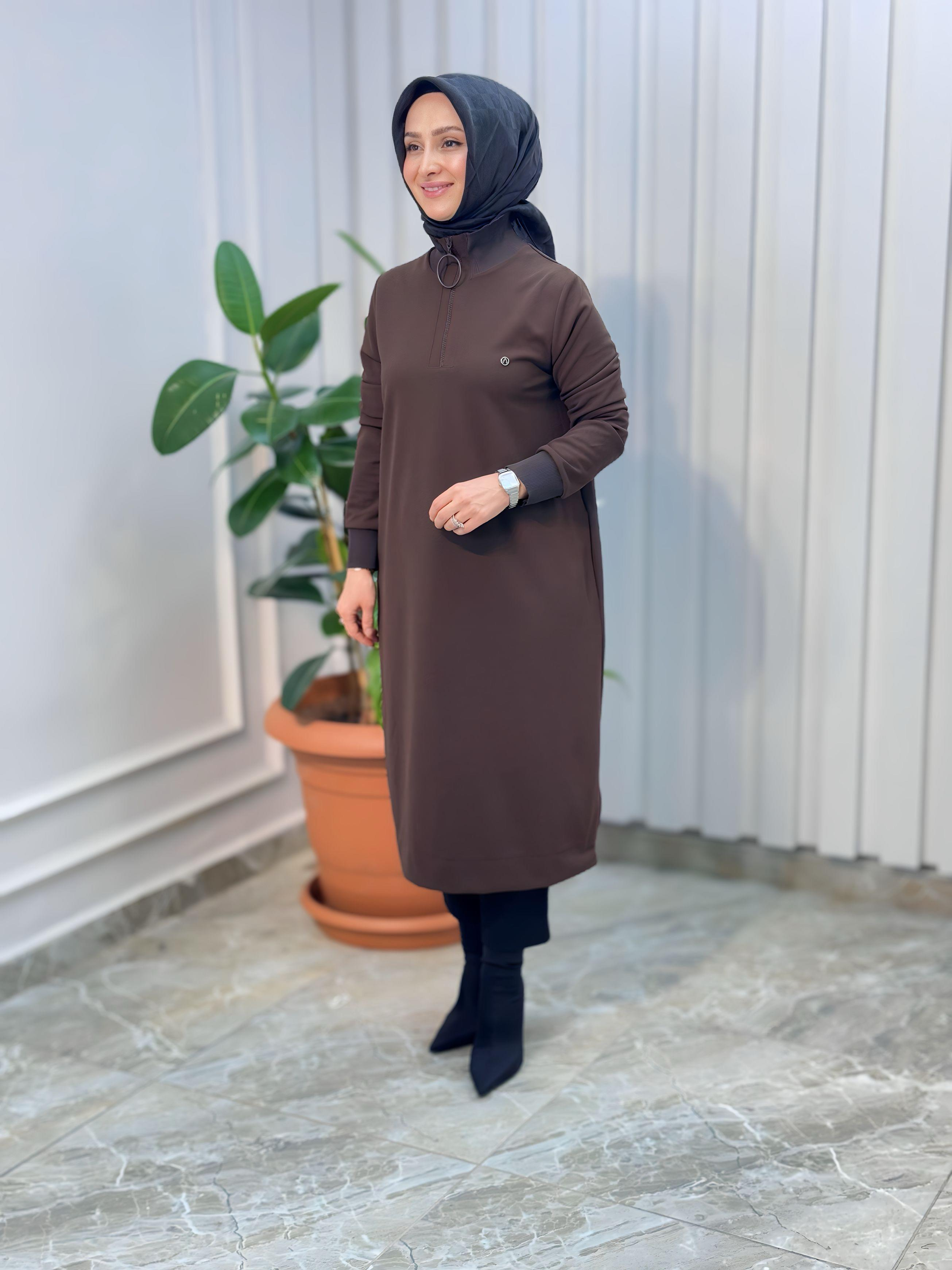 ARMİNE TREND KOLLARI RİBANALI YARIM FERMUARLI TUNİK-24KT436