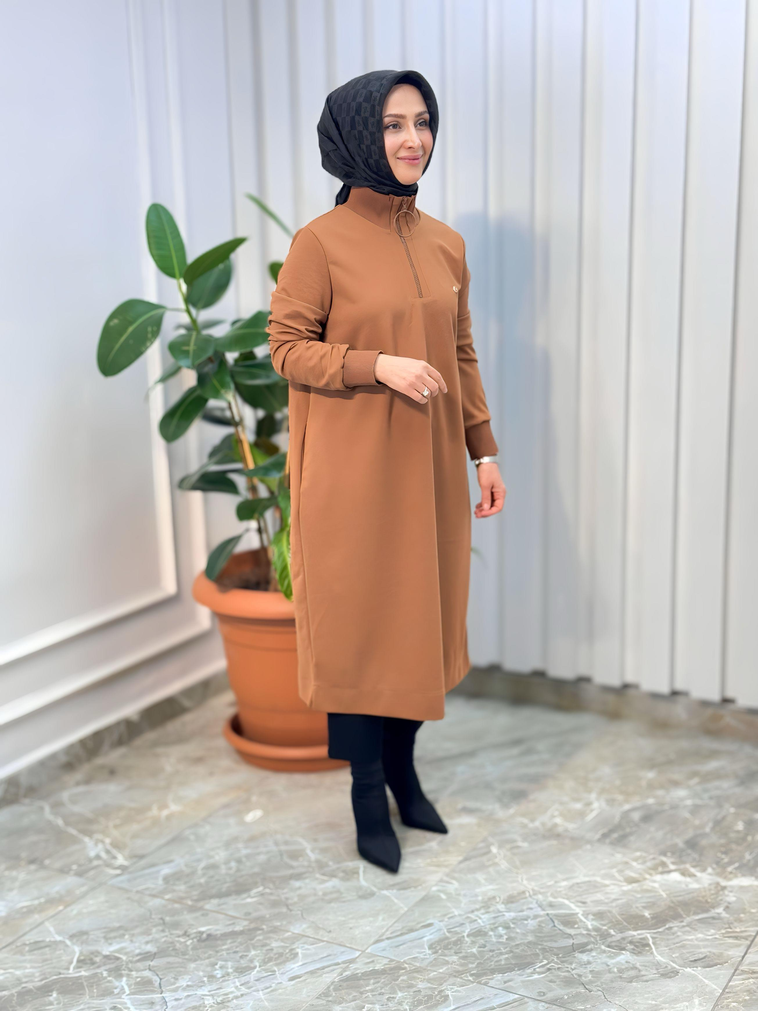 ARMİNE TREND KOLLARI RİBANALI YARIM FERMUARLI TUNİK-24KT436