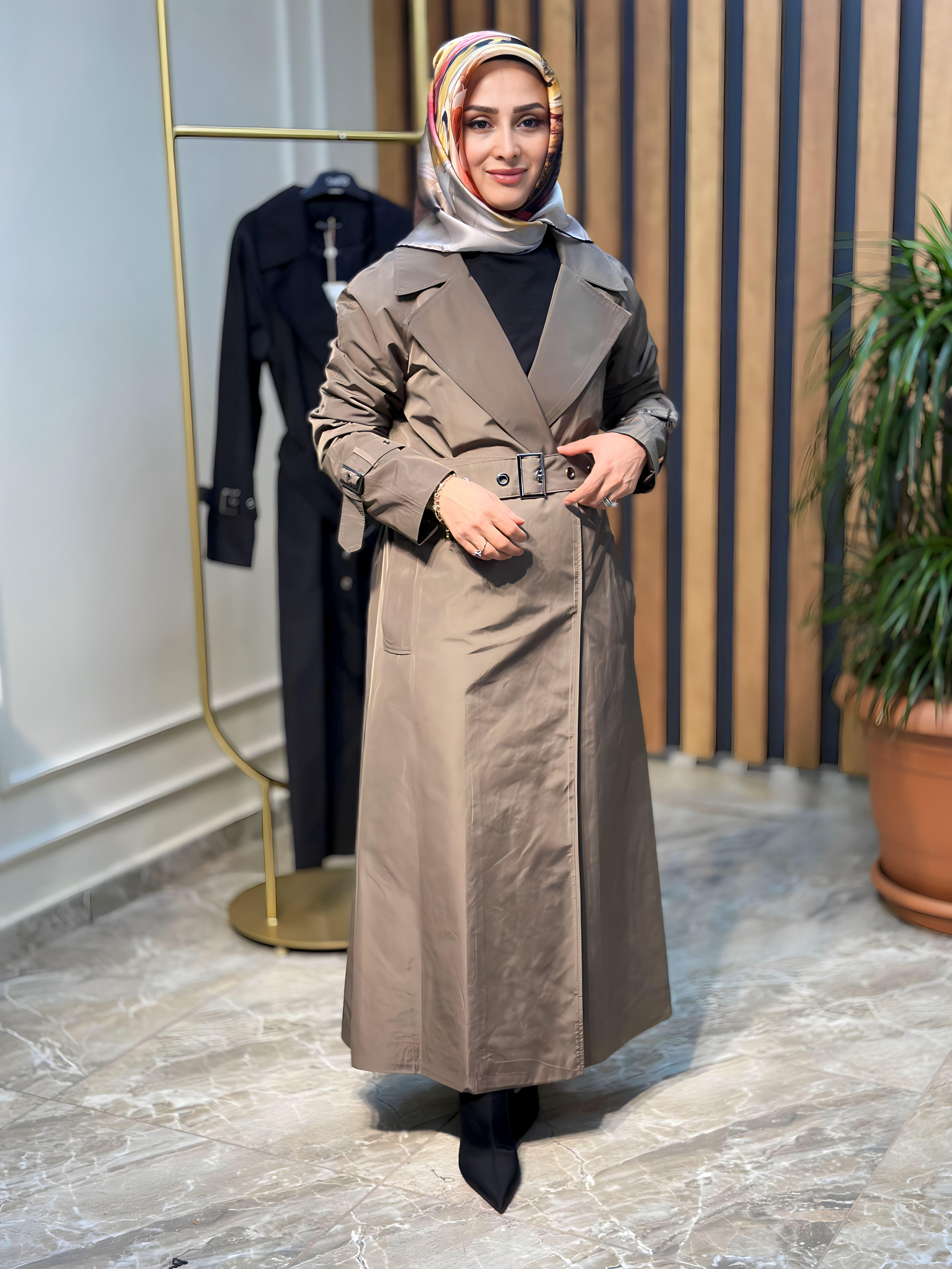 ARMİNE TREND KRUVAZE YAKA ÖNÜ ÇITÇITLI KADIN TRENCH