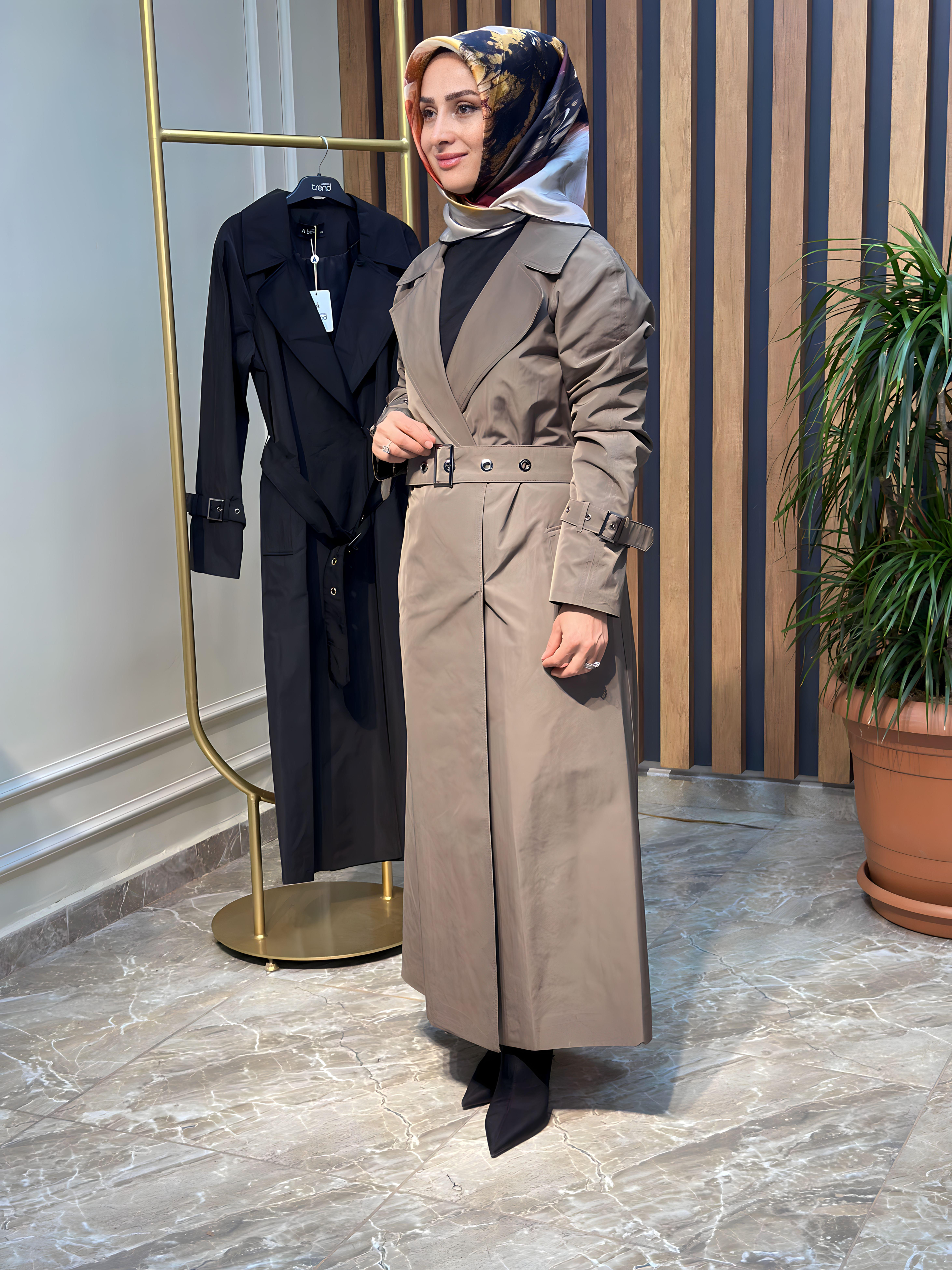 ARMİNE TREND KRUVAZE YAKA ÖNÜ ÇITÇITLI KADIN TRENCH