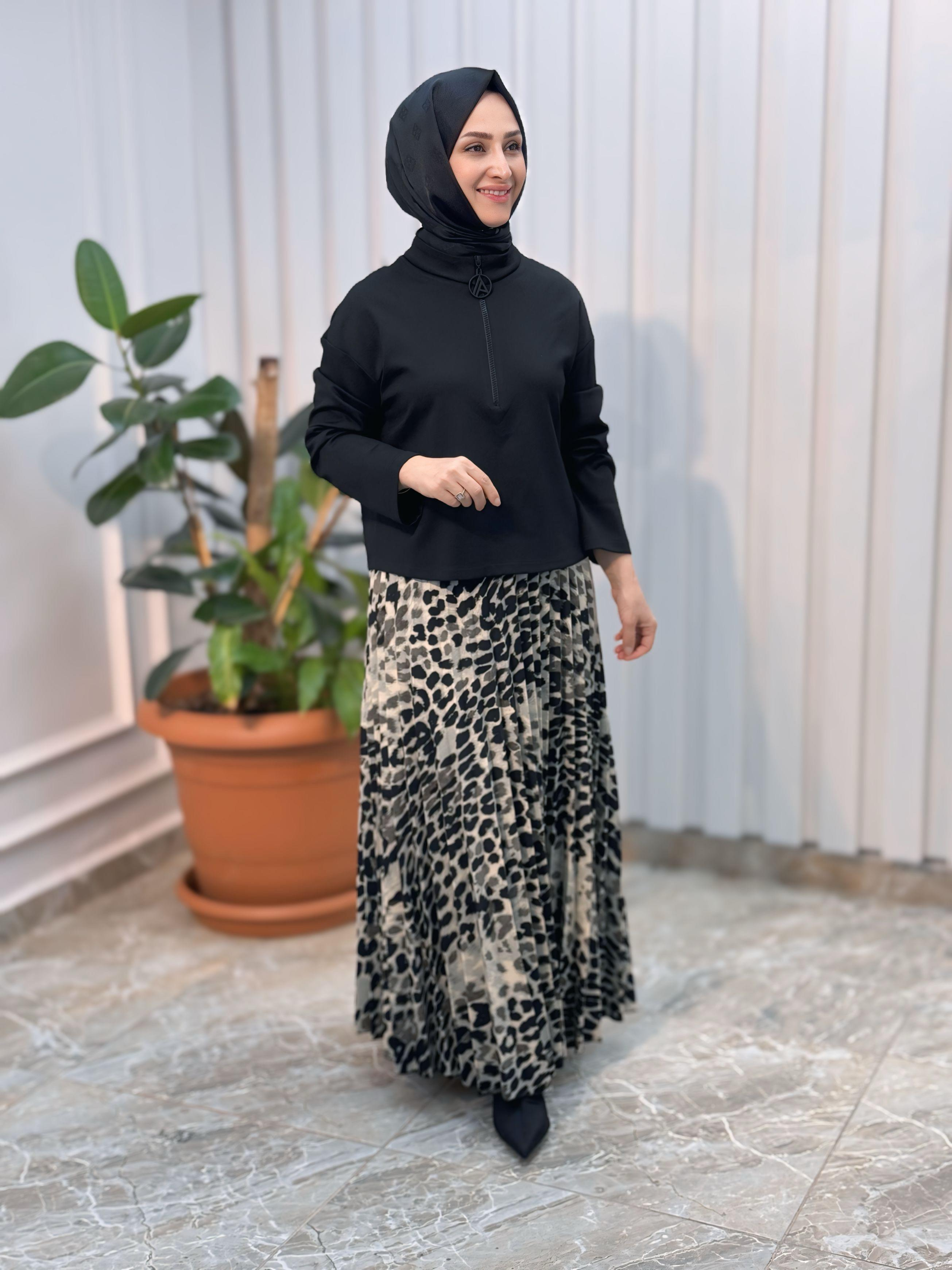 ARMİNE TREND LEOPAR DESEN ETEKLİ TAKIM -24KT648