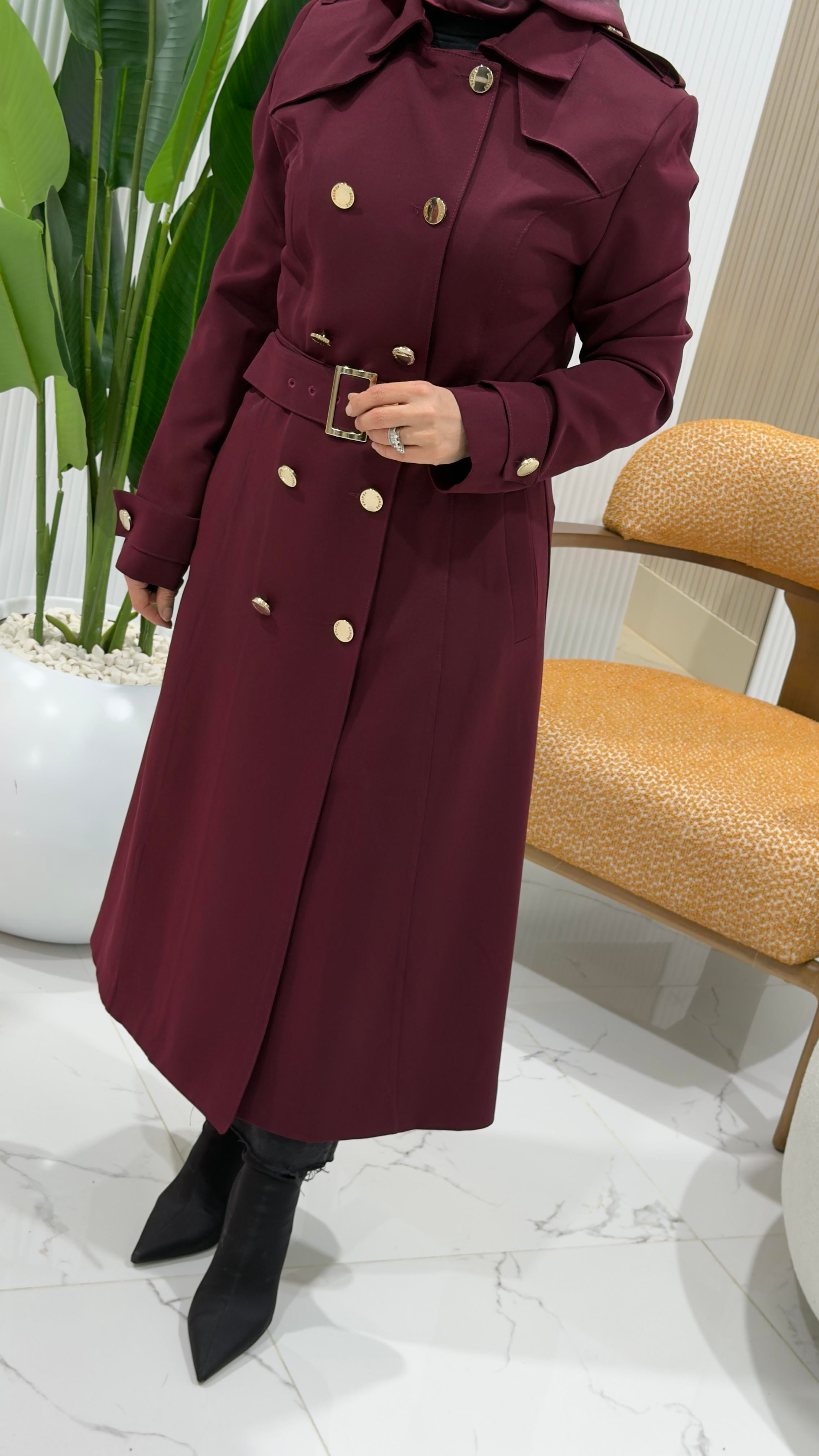 ARMİNE TREND METAL DÜĞME DETAYLI TRENÇ BORDO- 22YT708