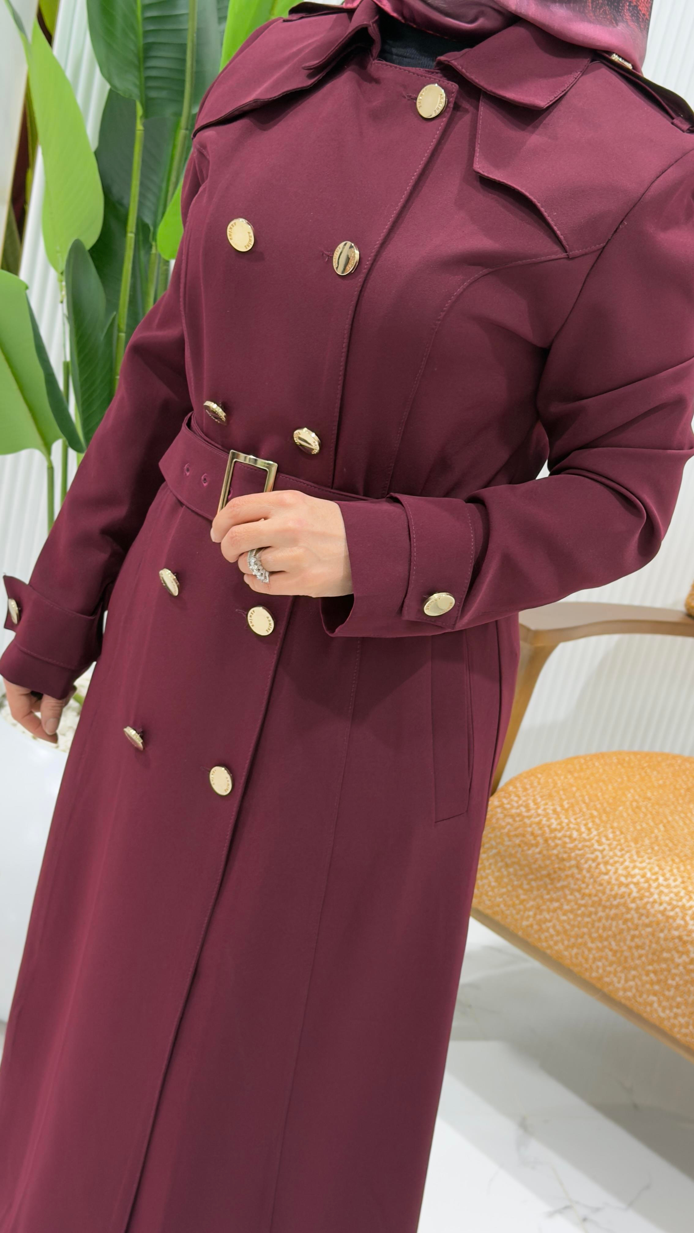 ARMİNE TREND METAL DÜĞME DETAYLI TRENÇ BORDO- 22YT708