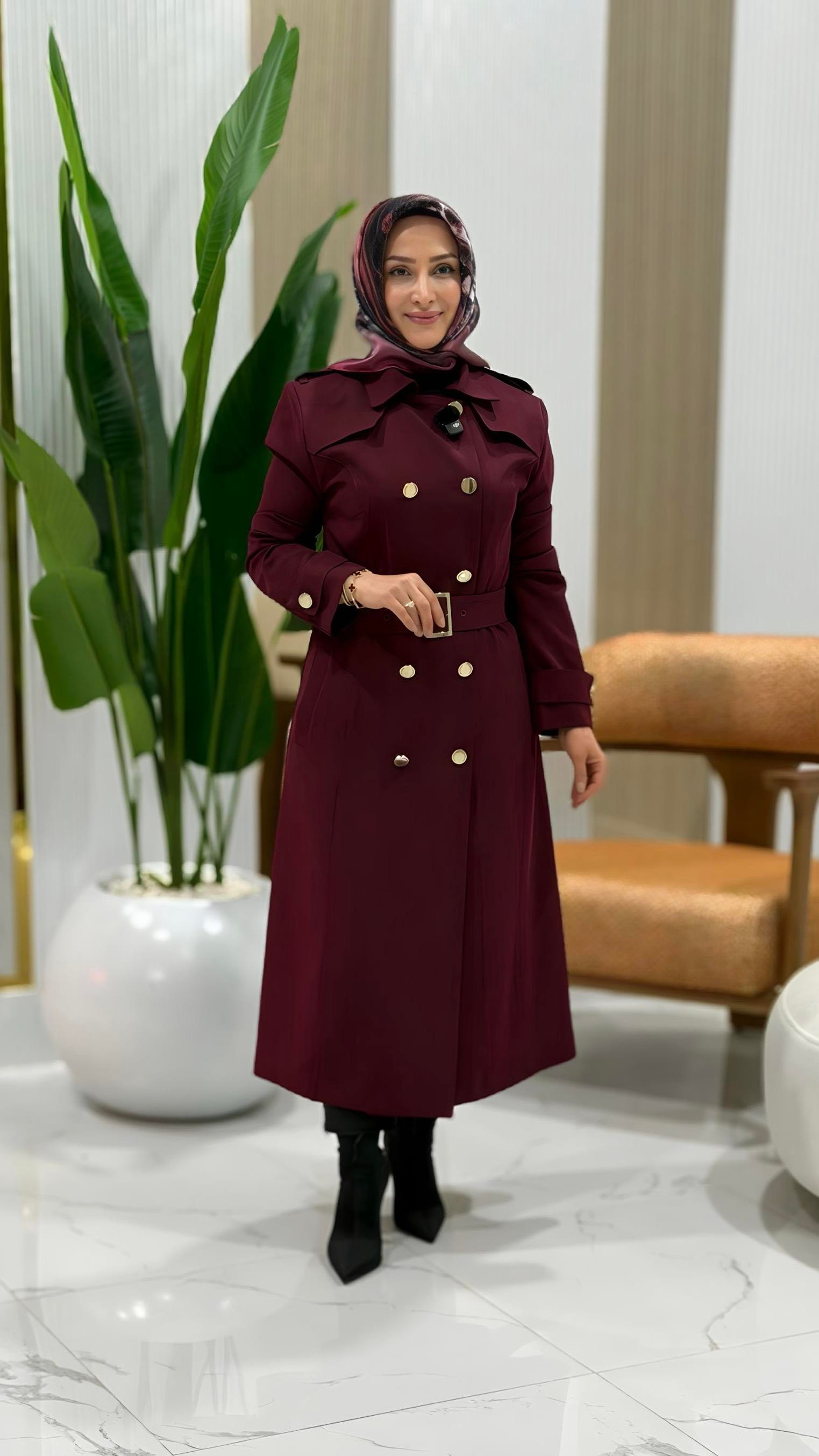 ARMİNE TREND METAL DÜĞME DETAYLI TRENÇ BORDO- 22YT708