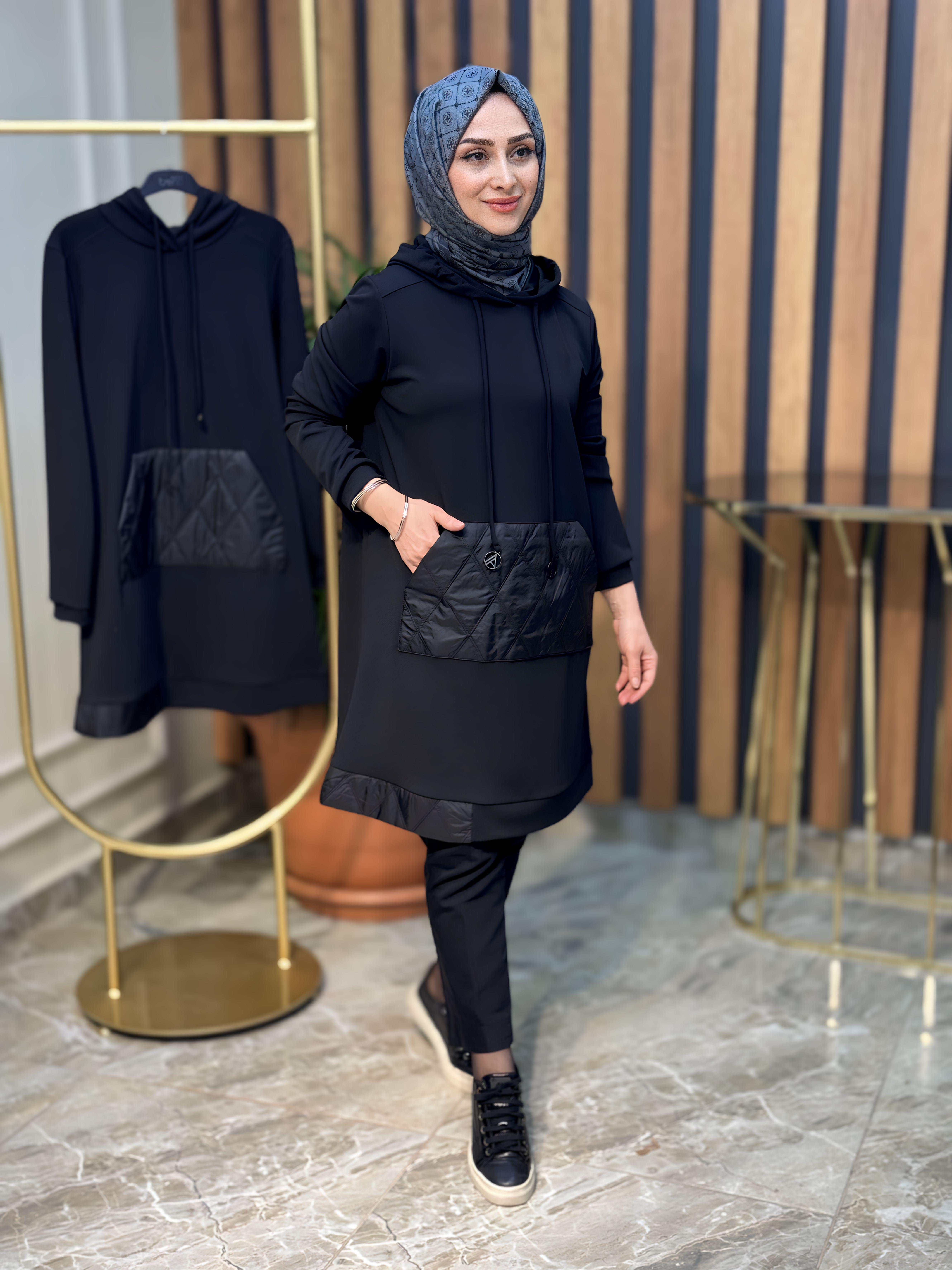 ARMİNE TREND ÖN KAPİTONE DETAYLI,CEPLİ TUNİK-23KT447