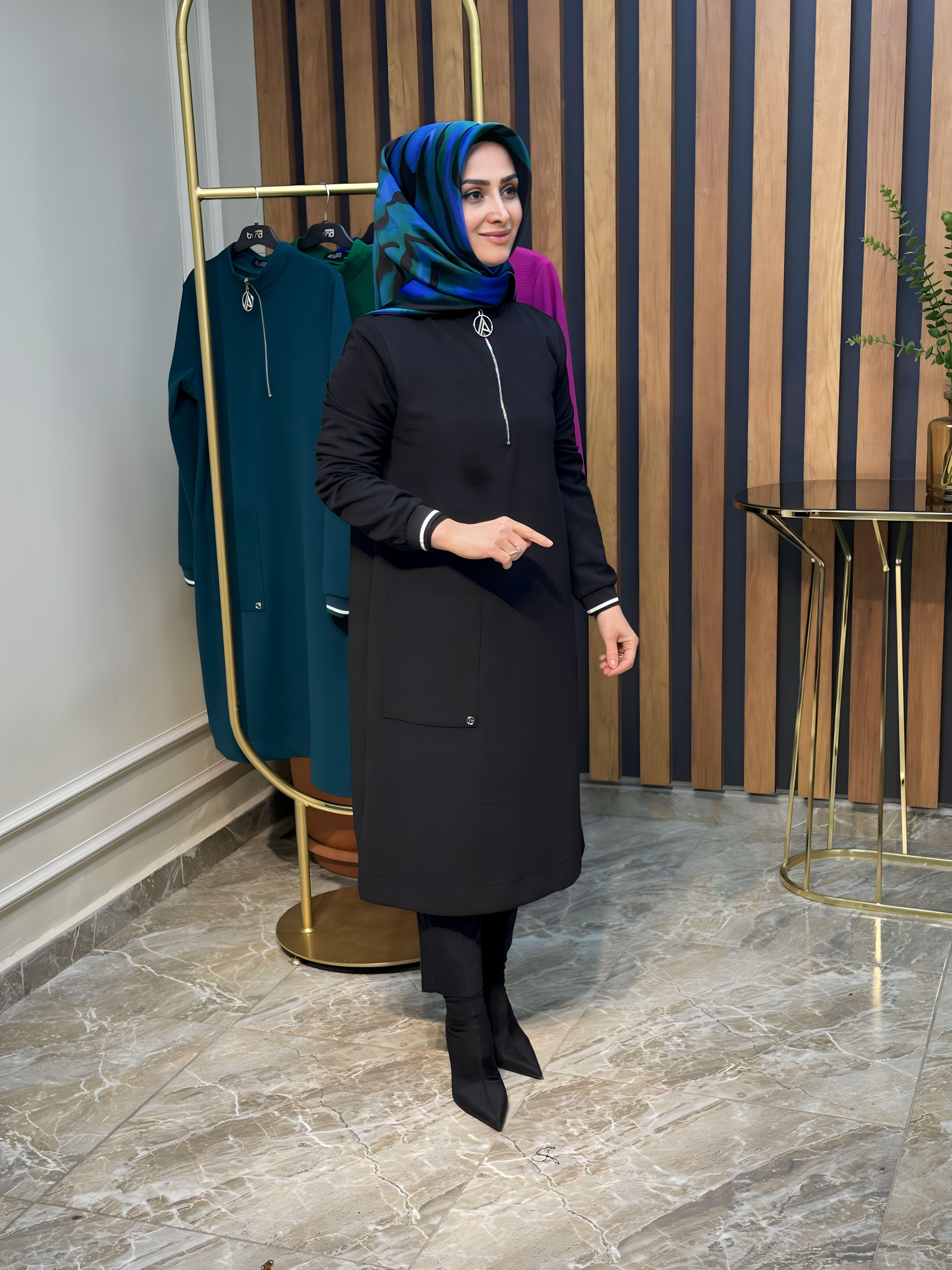 ARMİNE TREND ÖNÜ FERMUARLI KENDİNDEN ÇİZGİLİ TUNİK-23KT439
