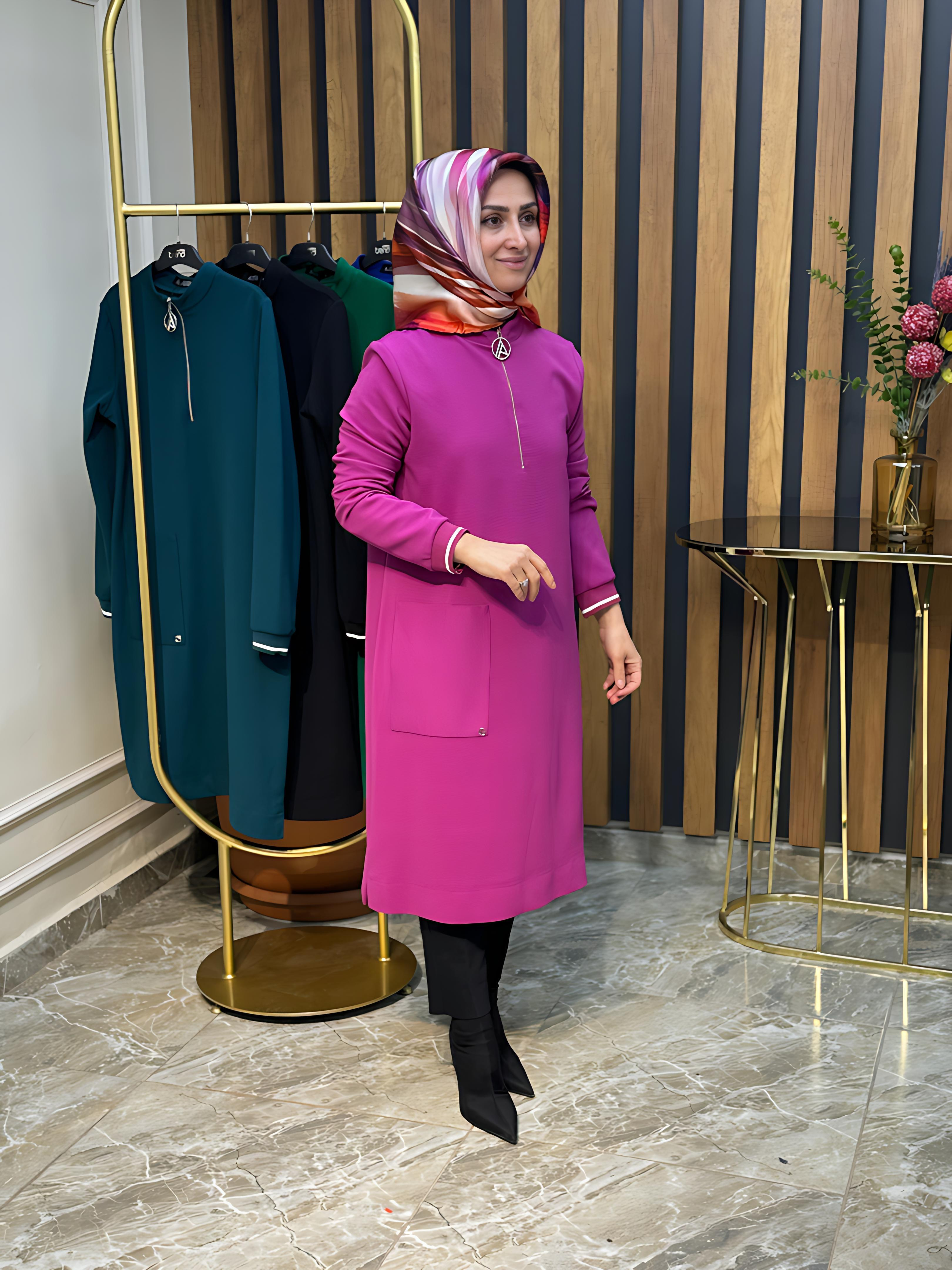 ARMİNE TREND ÖNÜ FERMUARLI KENDİNDEN ÇİZGİLİ TUNİK-23KT439