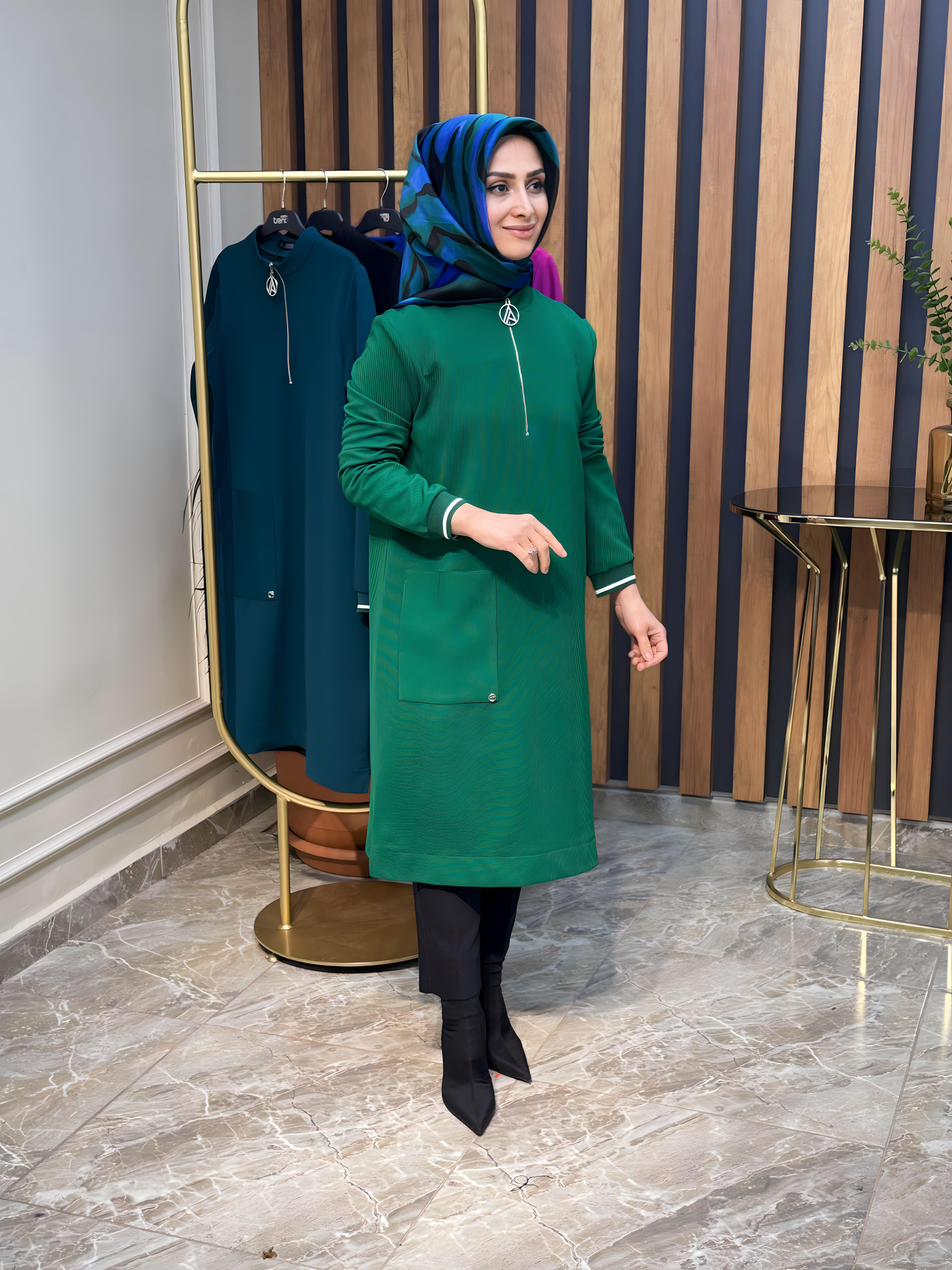 ARMİNE TREND ÖNÜ FERMUARLI KENDİNDEN ÇİZGİLİ TUNİK-23KT439