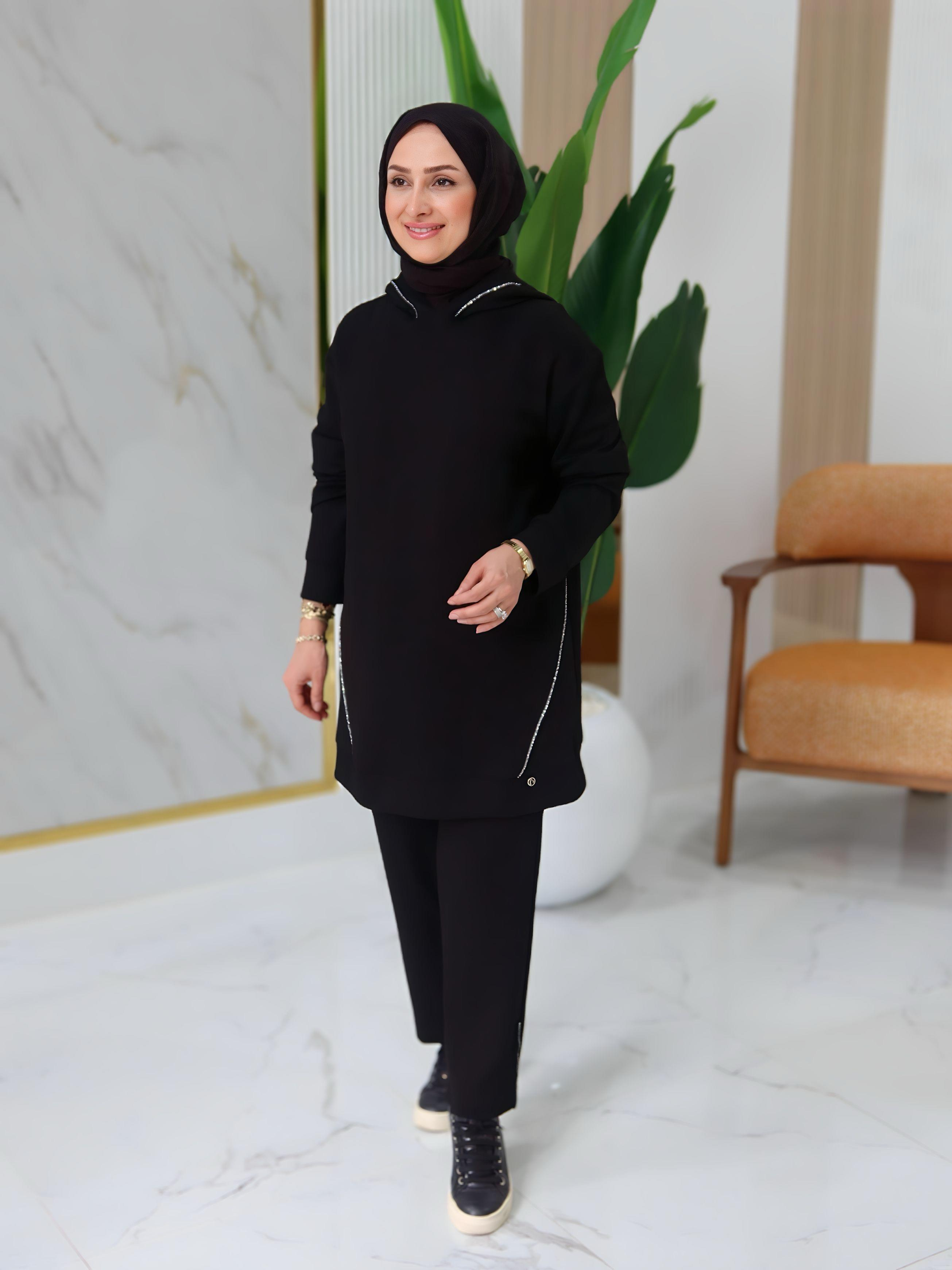 ARMİNE TREND ÖNÜŞ TAŞ VE BİYE DETALI PANTOLONLU TAKIM -25KT603