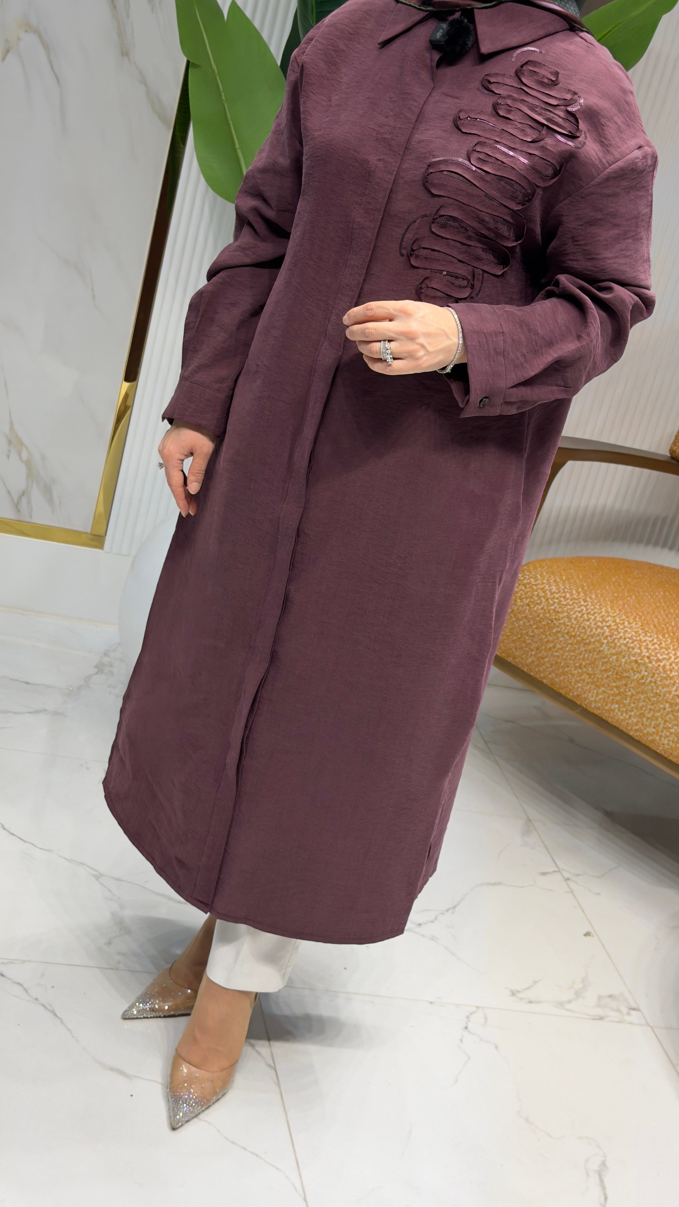 ARMİNE TREND PAYET VE DİKİŞ DETAYLI UZUN TUNİK BORDO - 26YT417