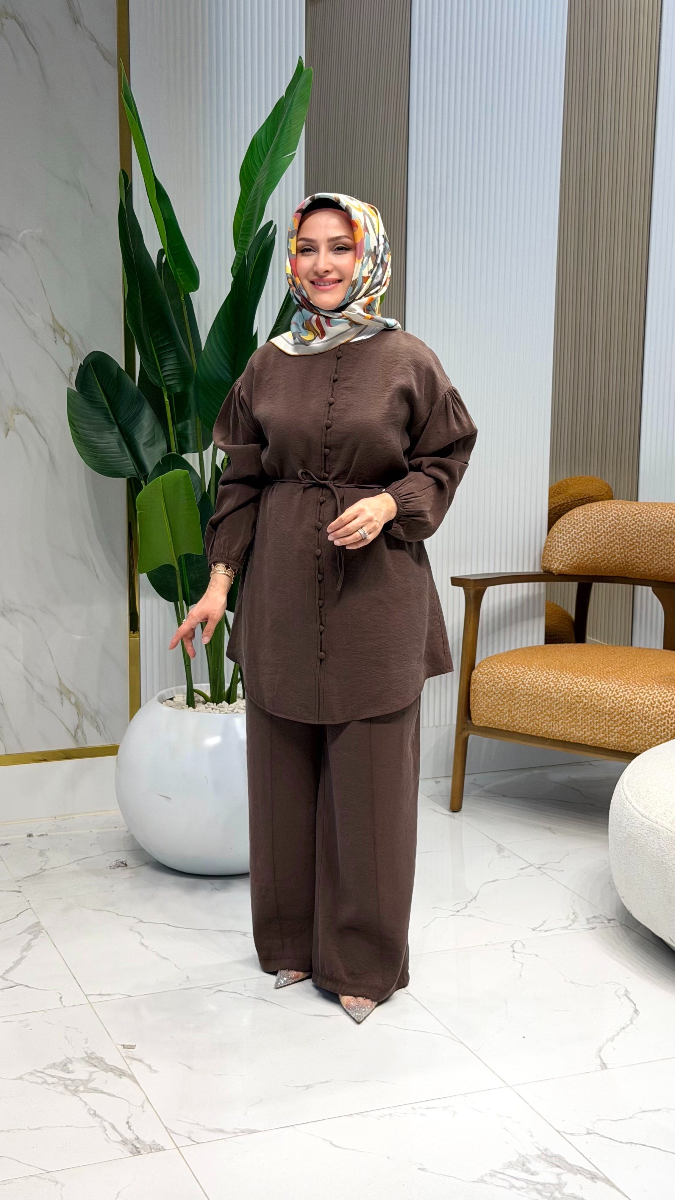 ARMİNE TREND SAHTE DÜĞME DETAYLI BELİ İPLİ PANTOLONLU TAKIM BİTTER- 26YT678