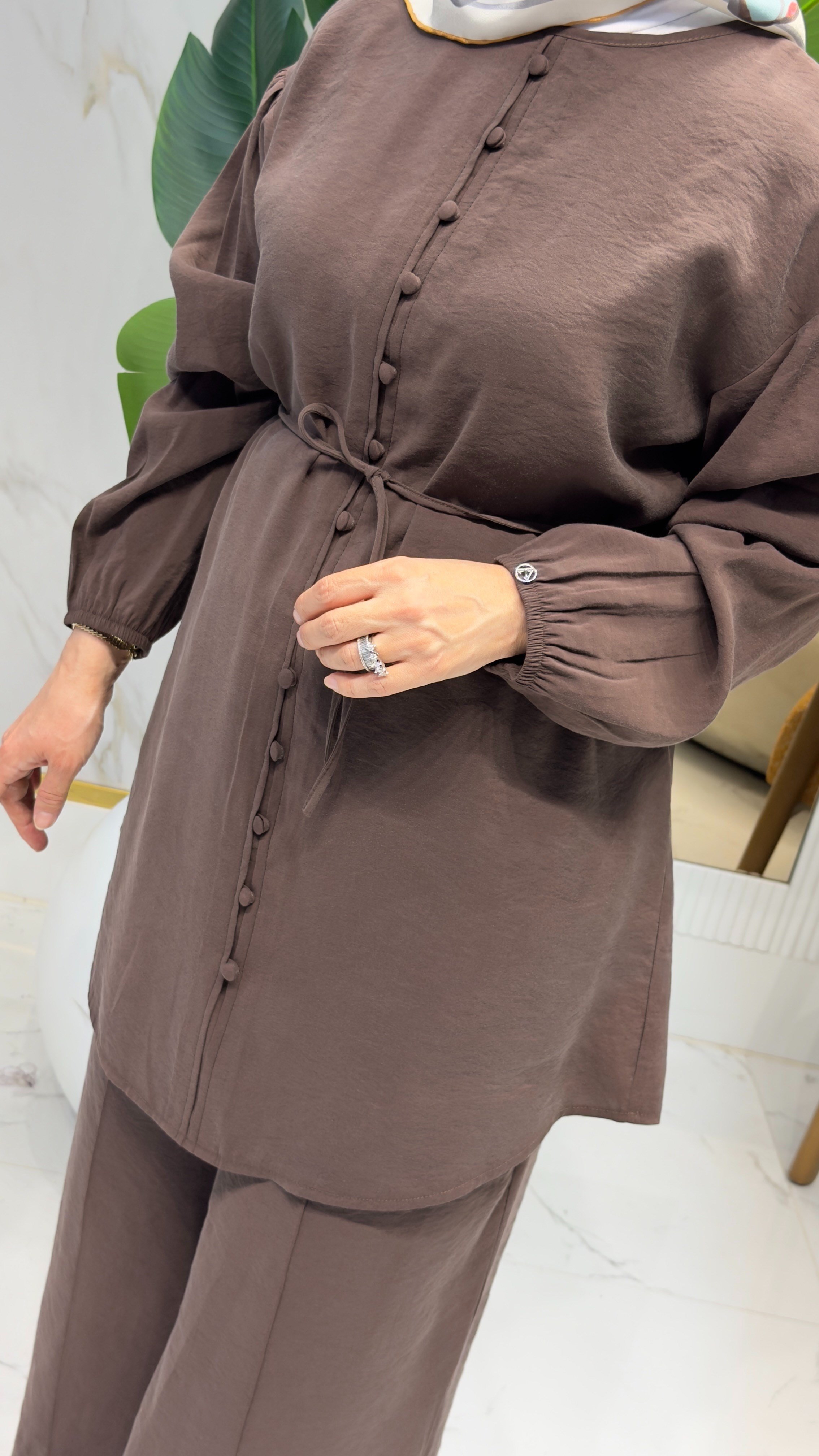 ARMİNE TREND SAHTE DÜĞME DETAYLI BELİ İPLİ PANTOLONLU TAKIM BİTTER- 26YT678