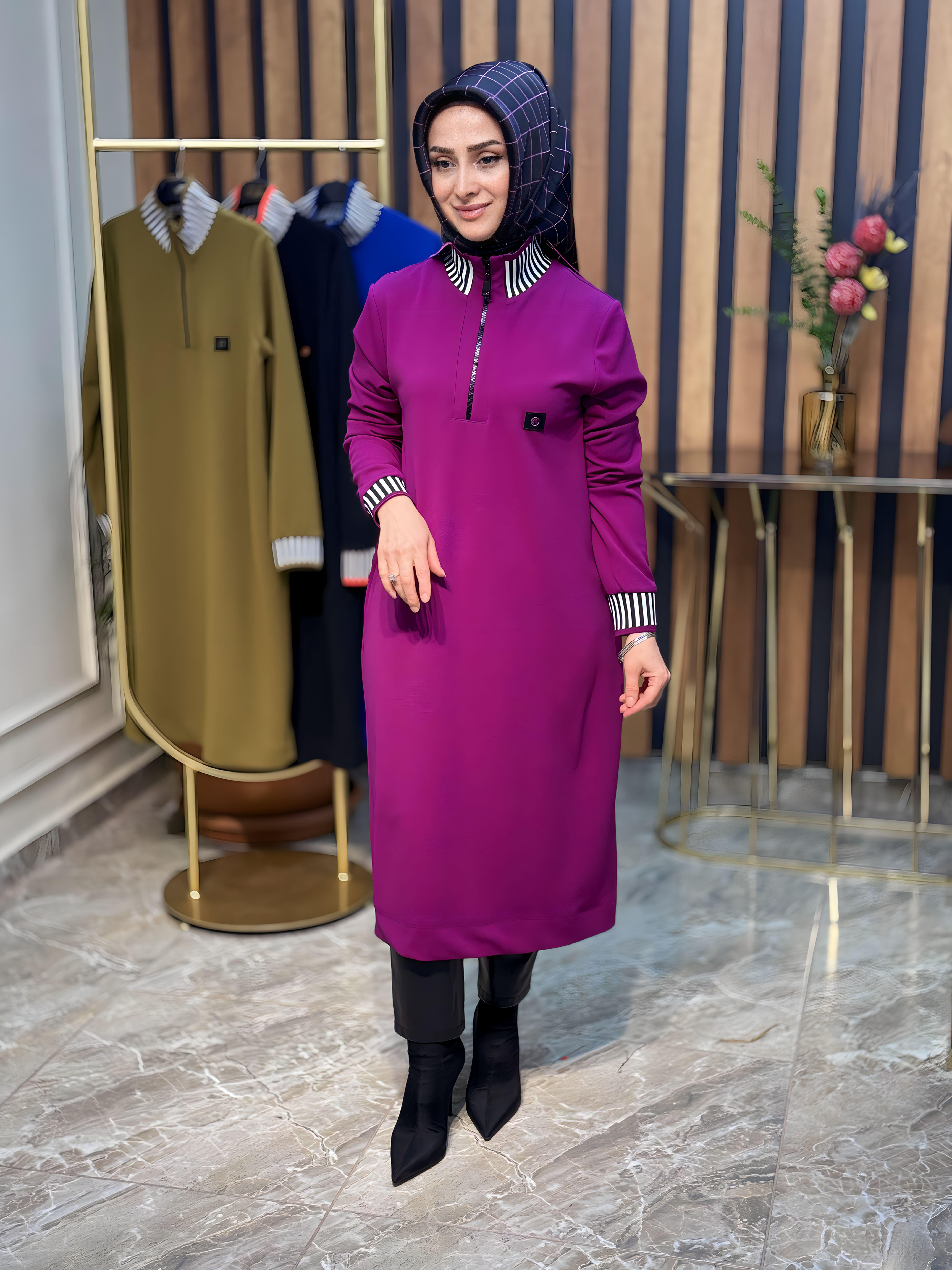 ARMİNE TREND YAKA ÇİZGİLİ TUNİK-23KT423