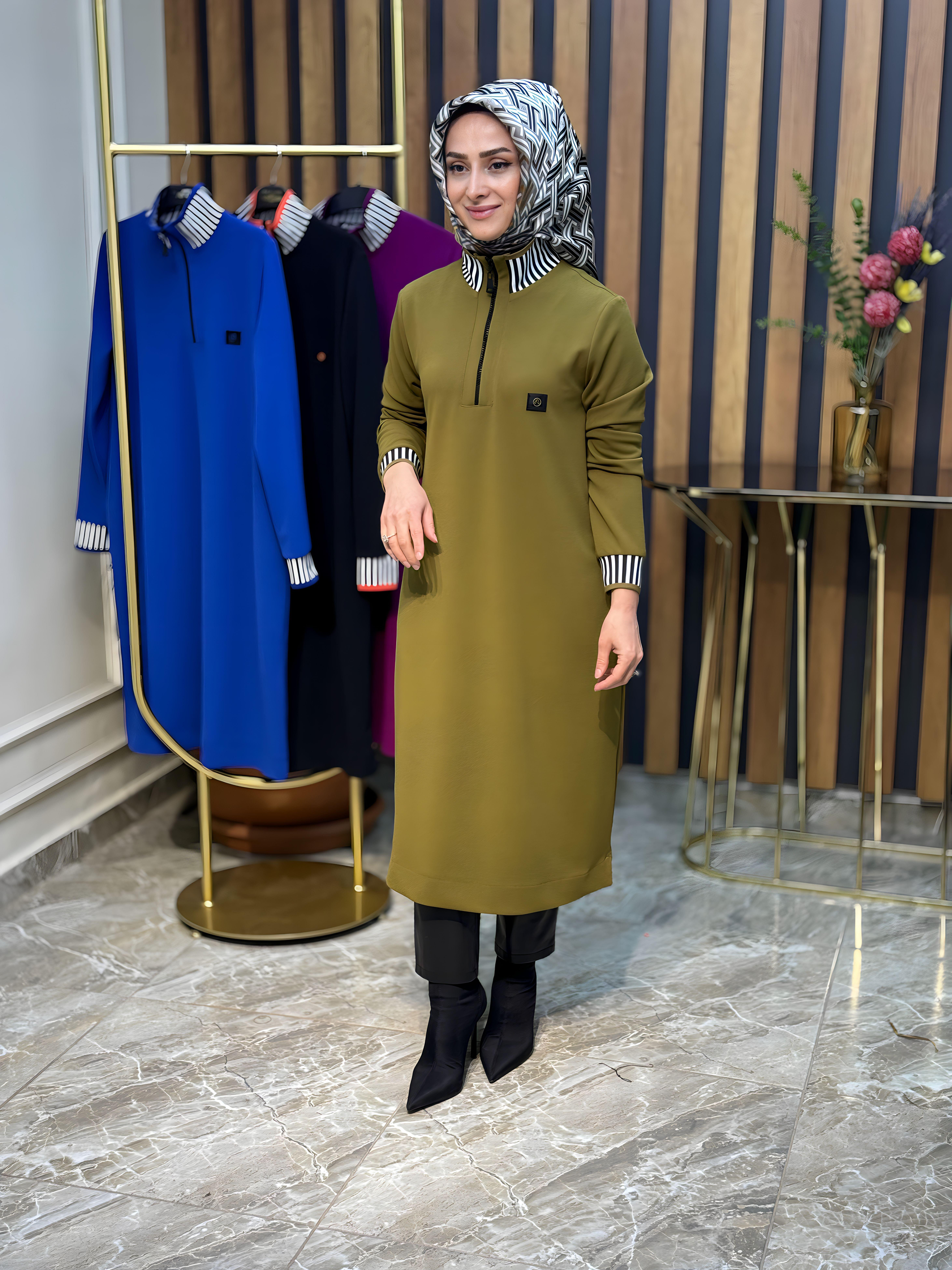 ARMİNE TREND YAKA ÇİZGİLİ TUNİK-23KT423