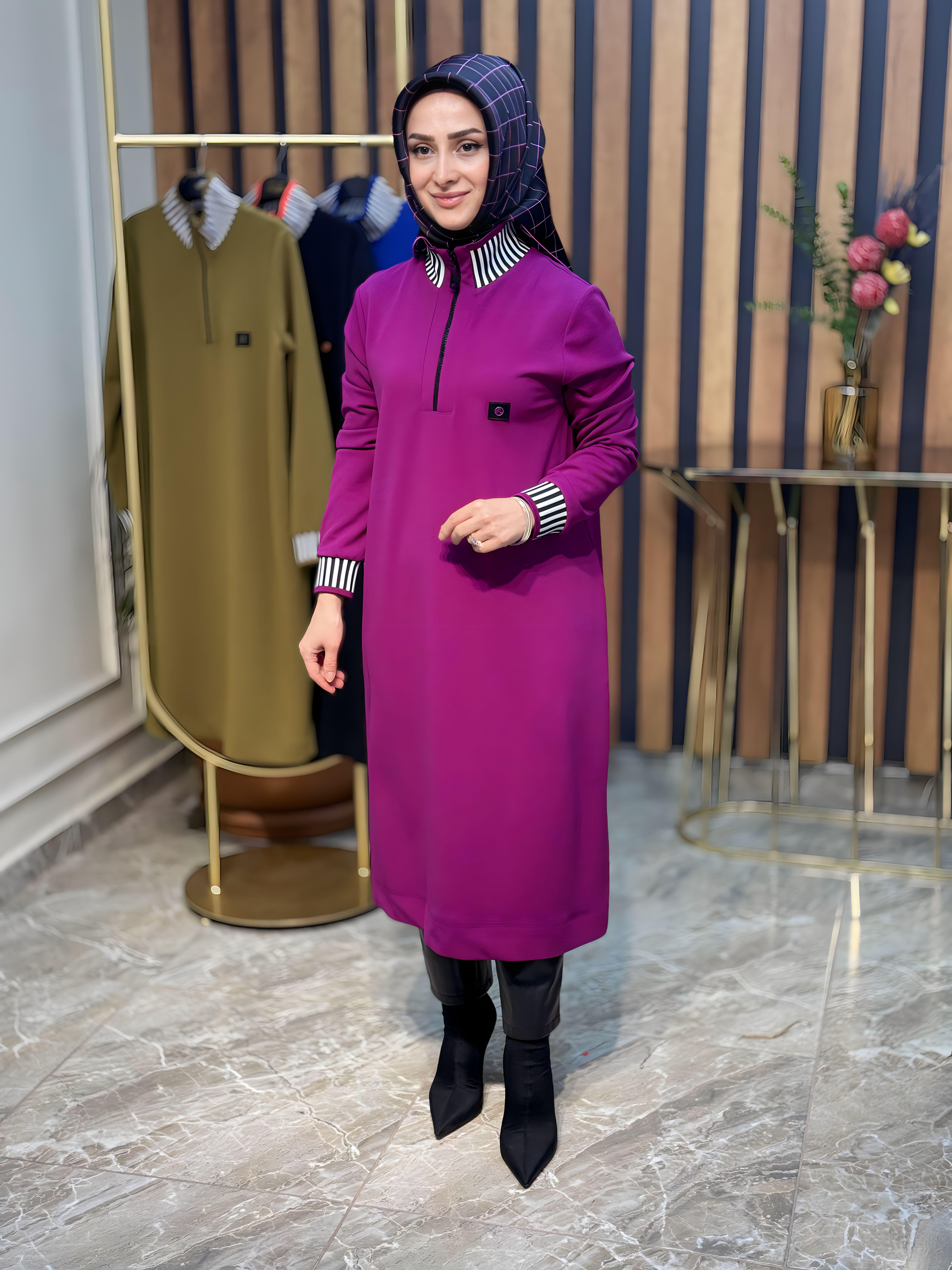 ARMİNE TREND YAKA ÇİZGİLİ TUNİK-23KT423