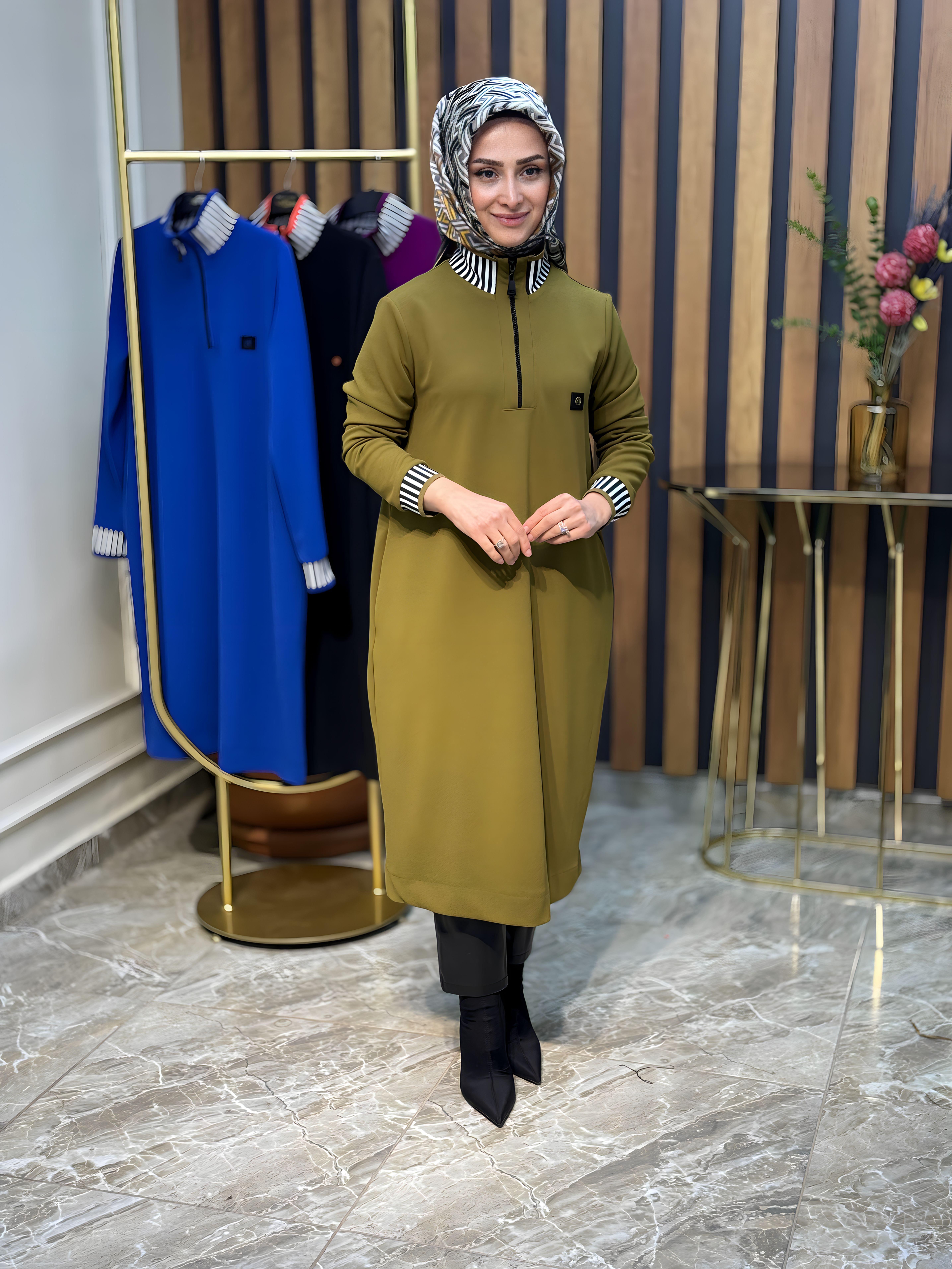 ARMİNE TREND YAKA ÇİZGİLİ TUNİK-23KT423