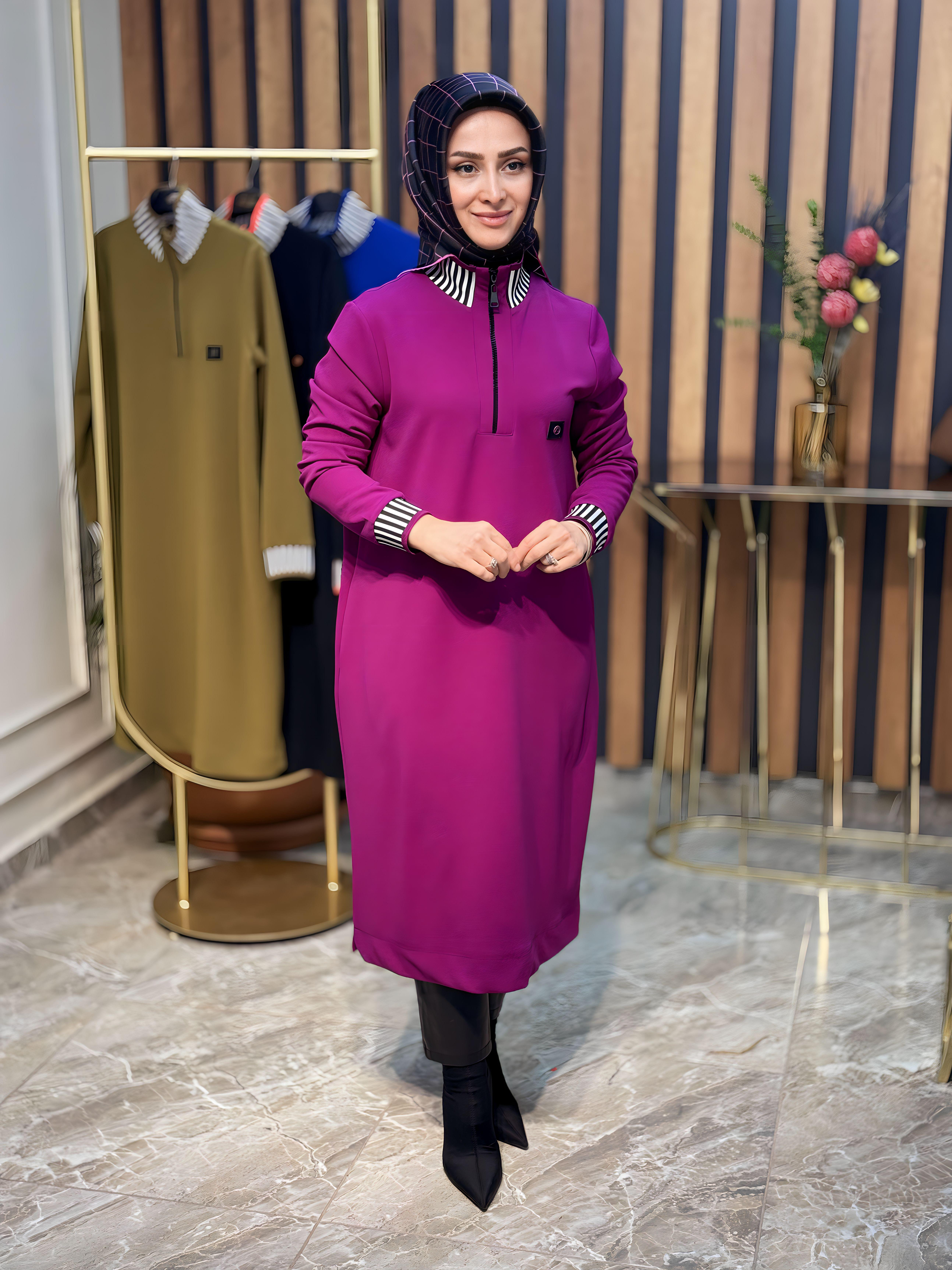 ARMİNE TREND YAKA ÇİZGİLİ TUNİK-23KT423
