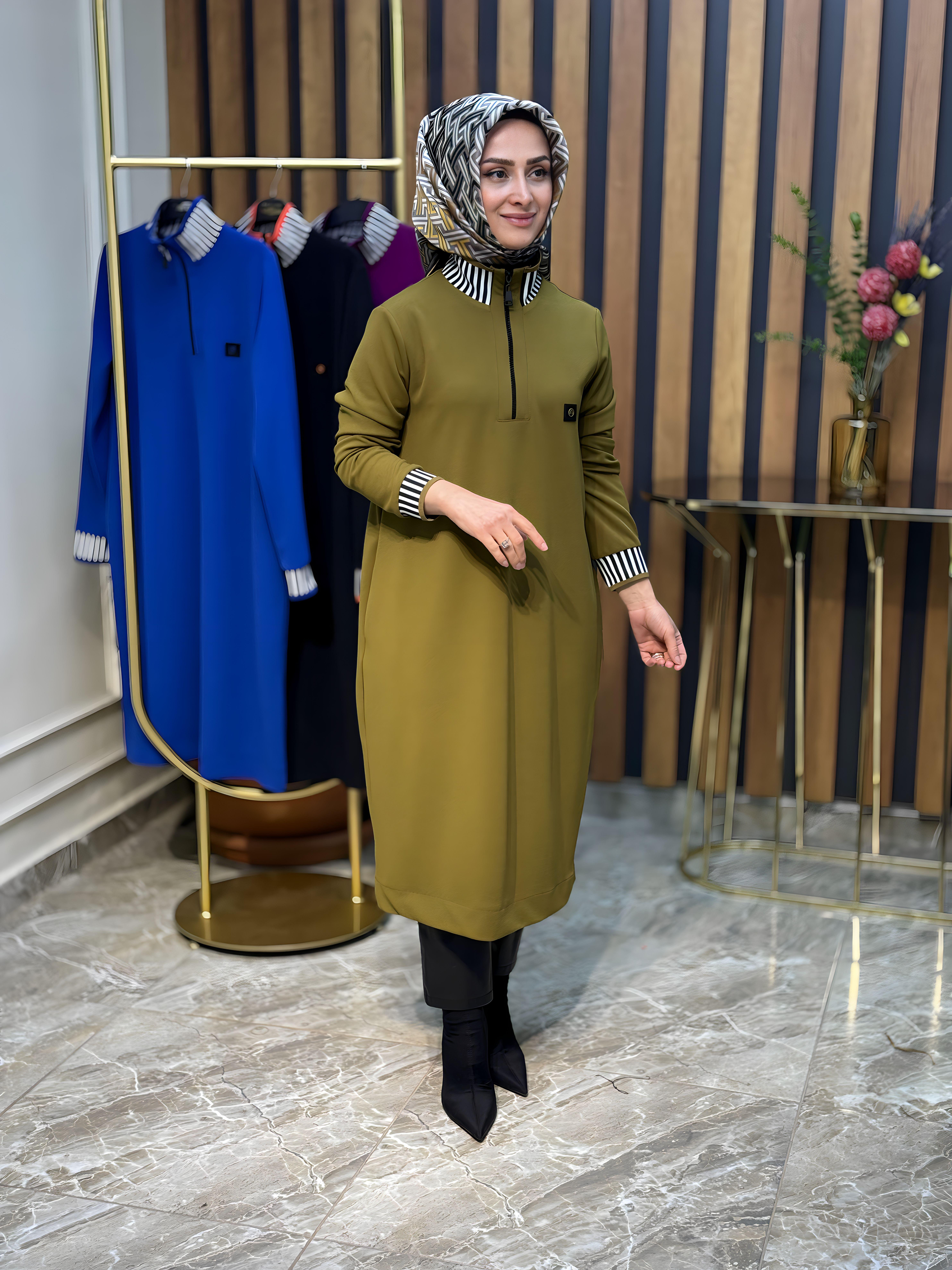 ARMİNE TREND YAKA ÇİZGİLİ TUNİK-23KT423