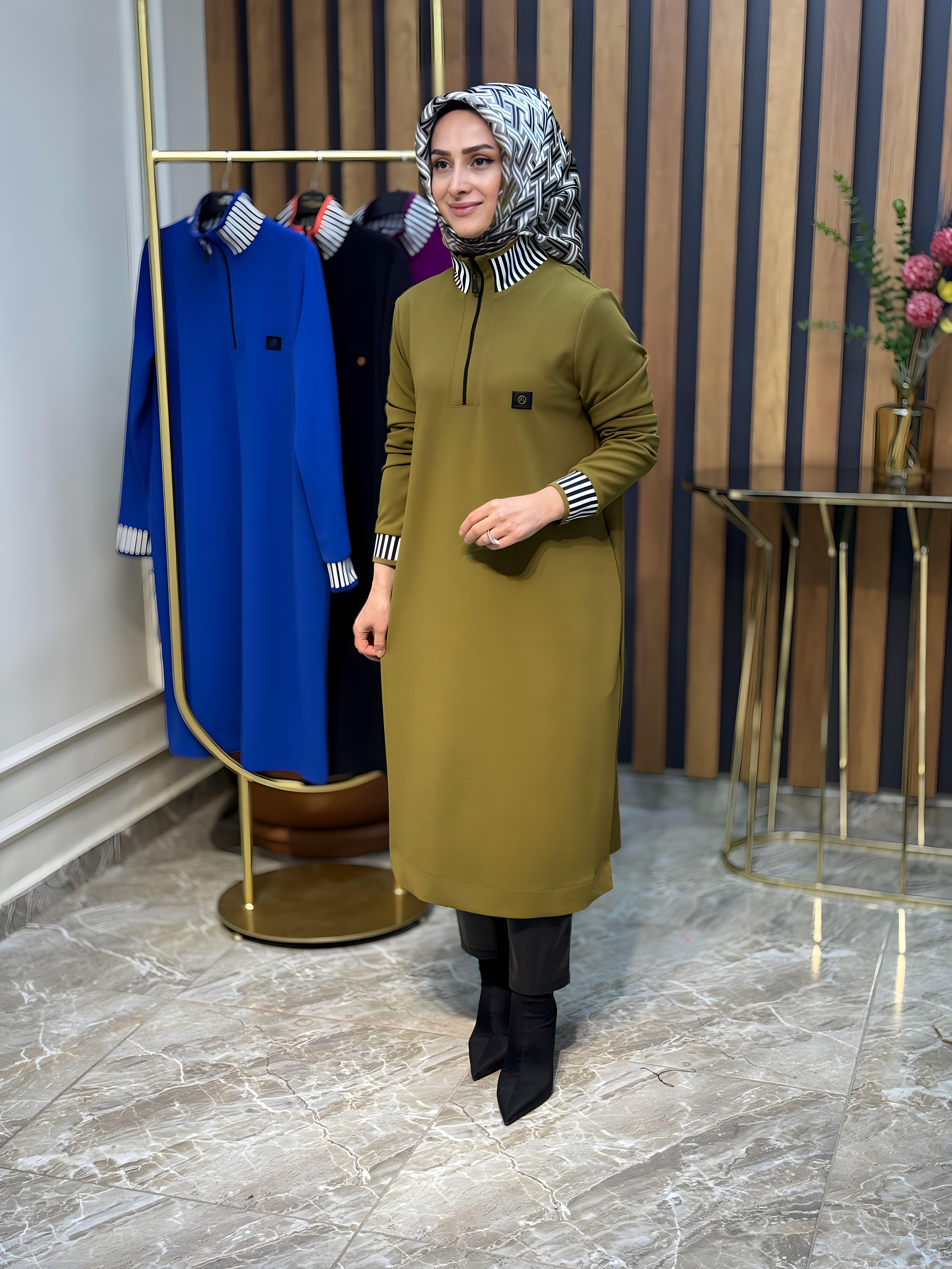 ARMİNE TREND YAKA ÇİZGİLİ TUNİK-23KT423