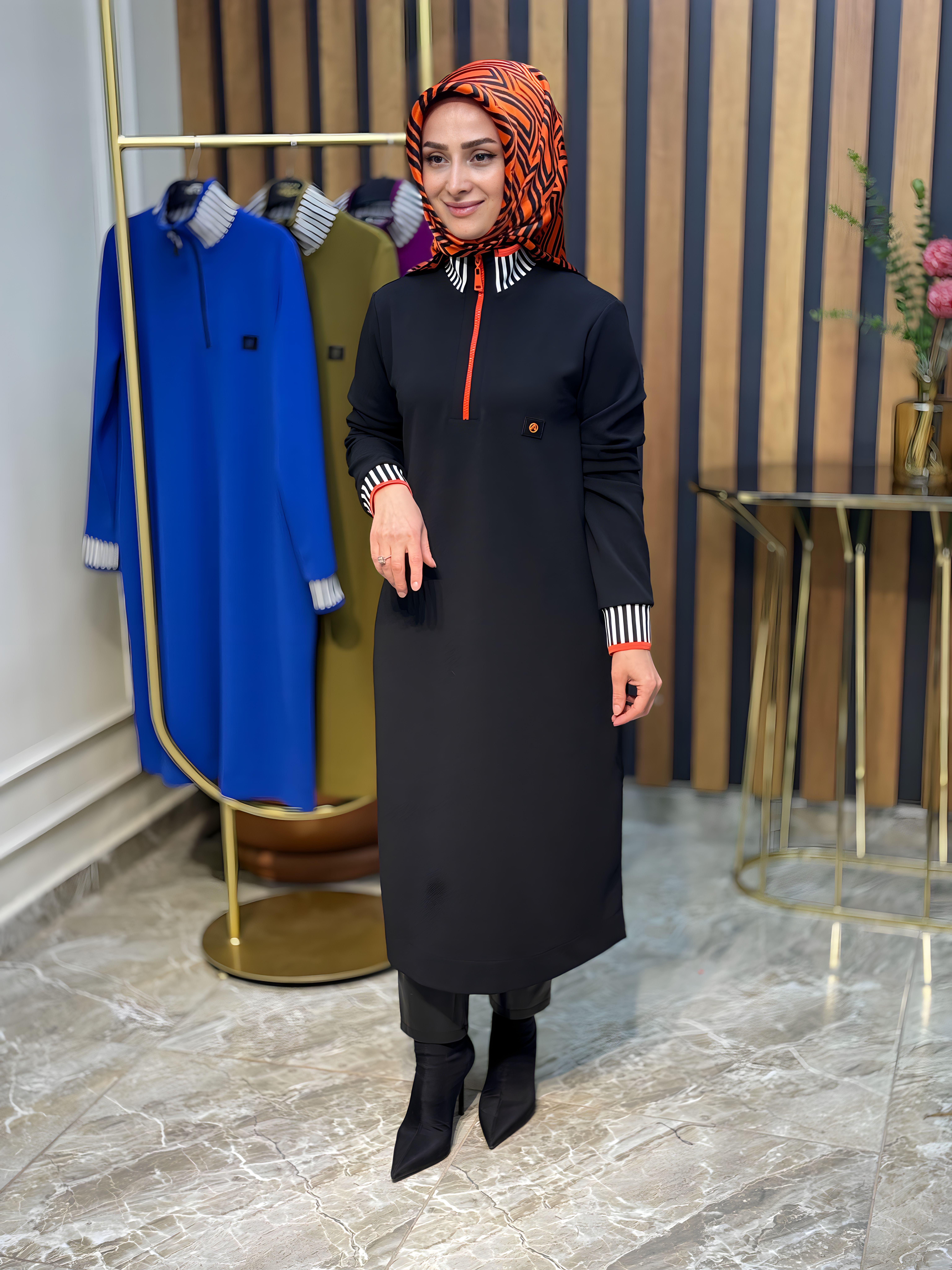 ARMİNE TREND YAKA ÇİZGİLİ TUNİK-23KT423