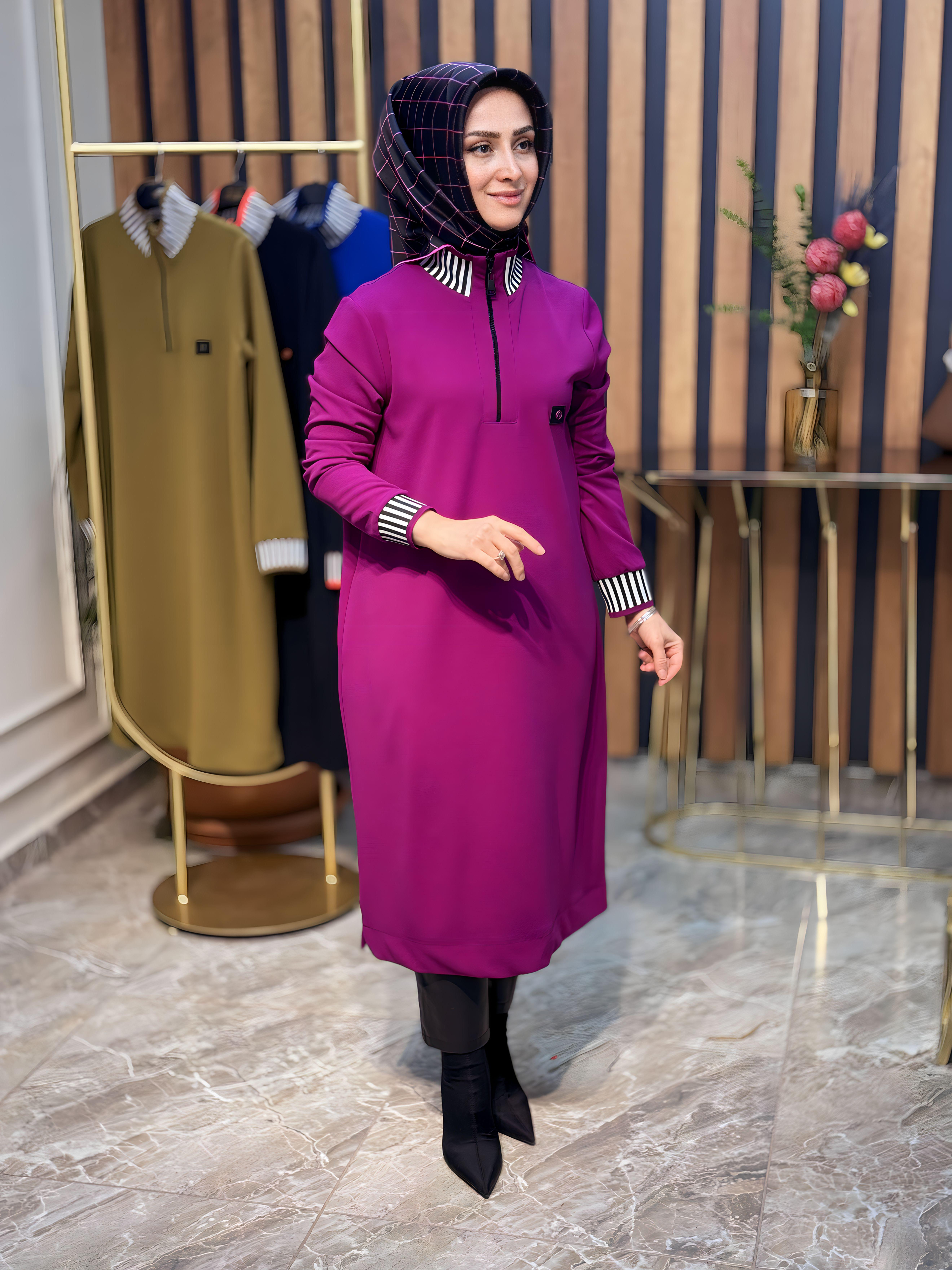 ARMİNE TREND YAKA ÇİZGİLİ TUNİK-23KT423