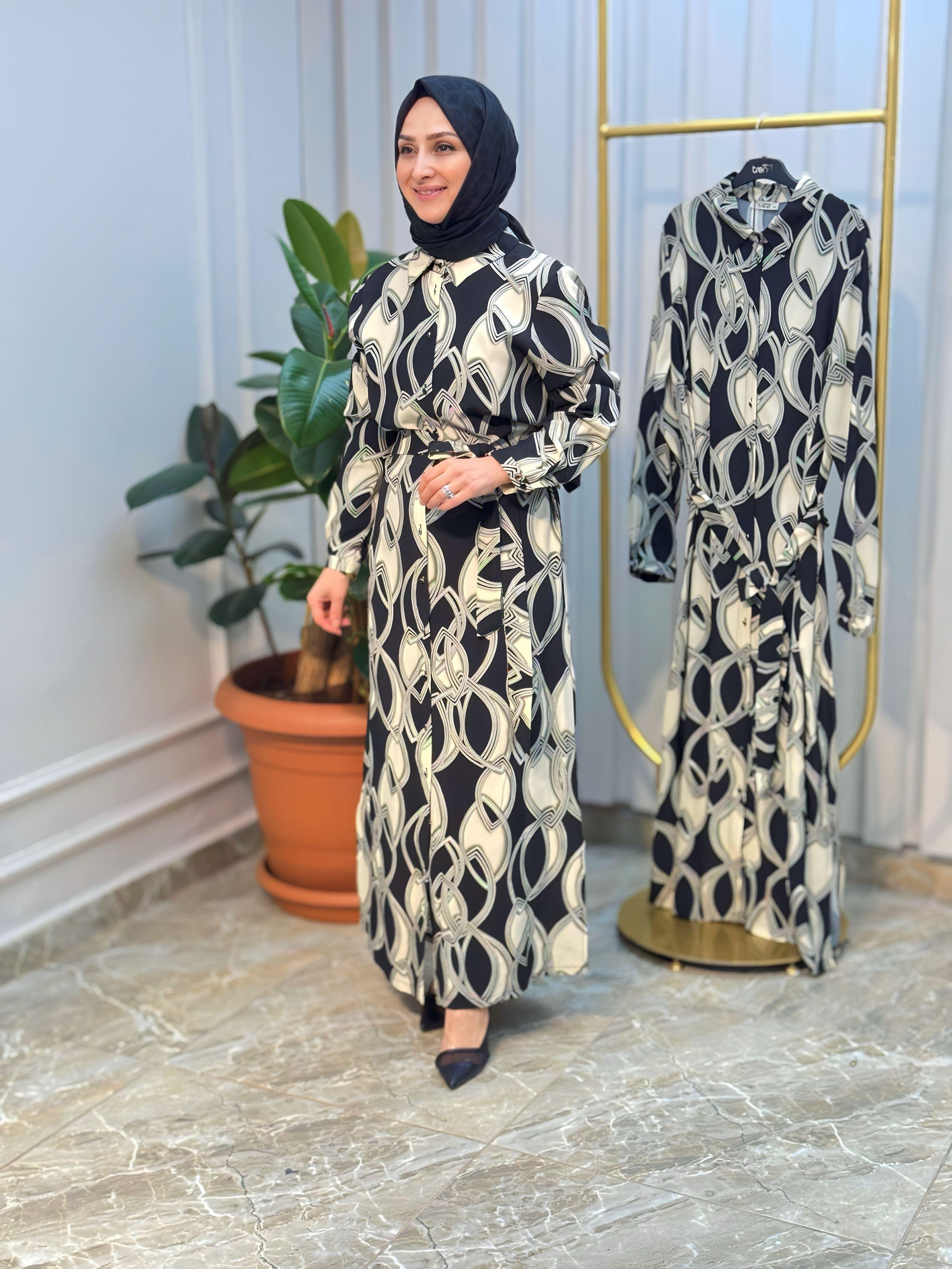 ARMİNE TREND ZİNCİR DESENLİ ELBİSE 25YT421