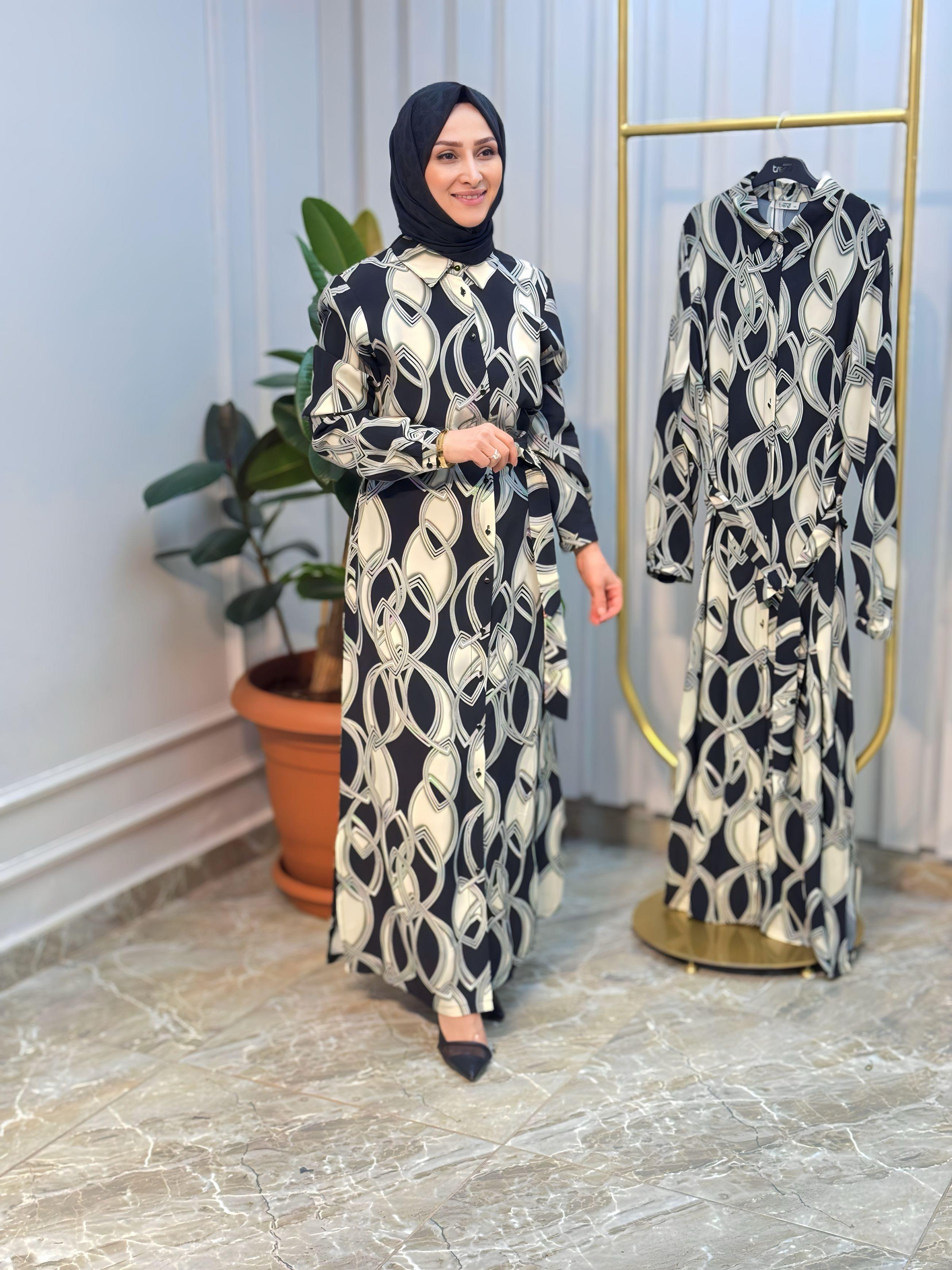 ARMİNE TREND ZİNCİR DESENLİ ELBİSE 25YT421