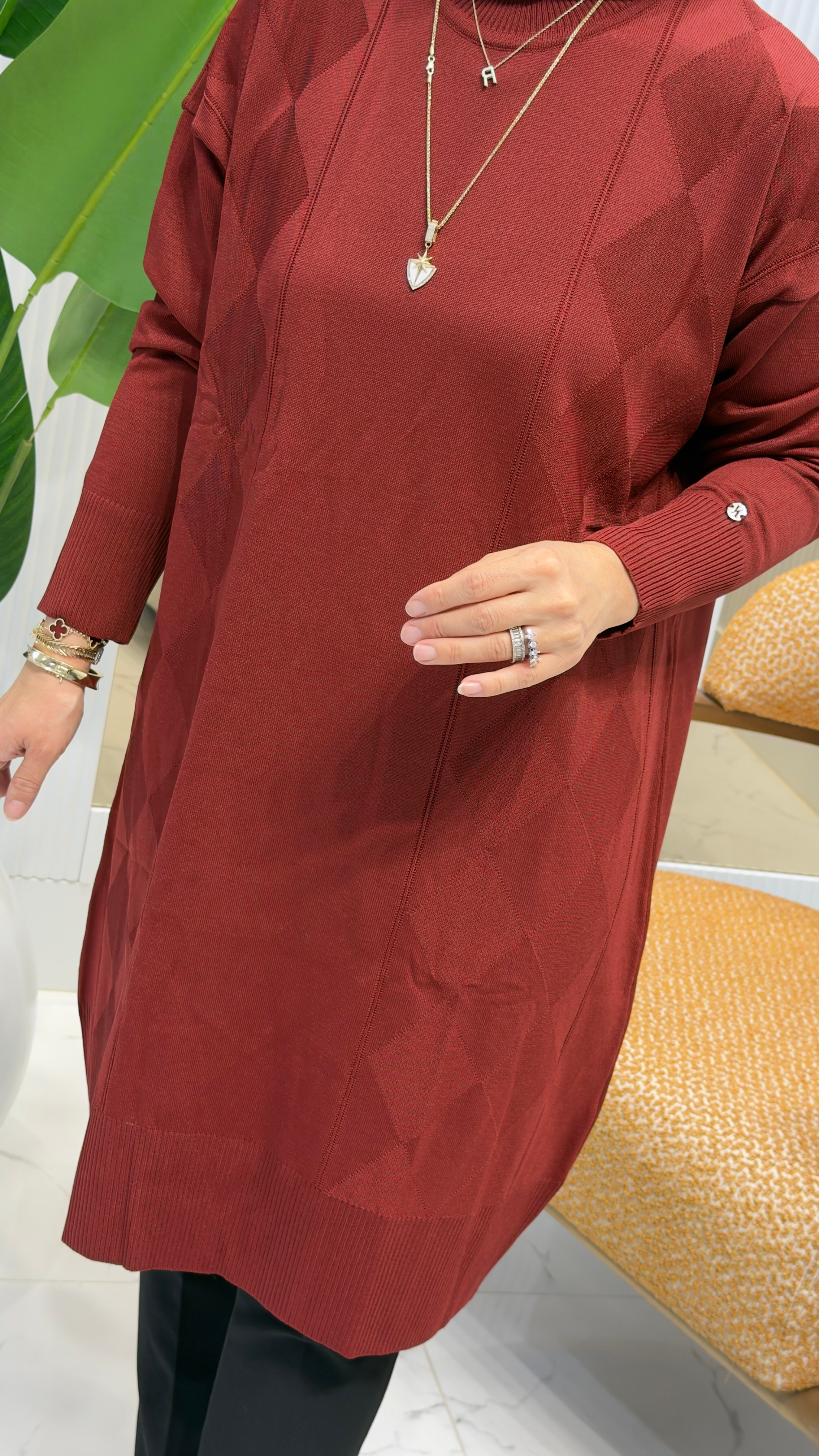 AVENNA MERSERİZE BAKLAVA DESENLİ TUNİK BORDO- 26KAD406