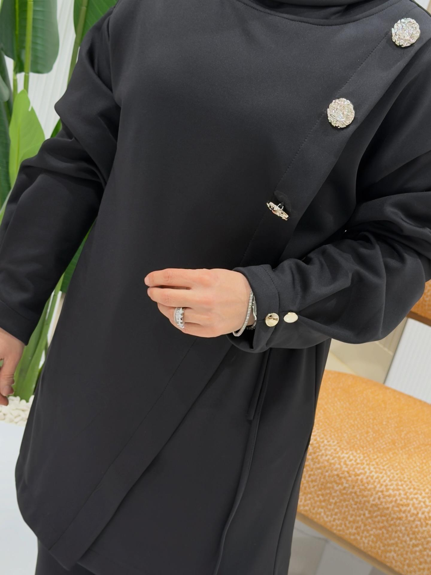 BELLİ VEREV KESİM TUNİK PANTOLONLU TAKIM SİYAH- 26K008