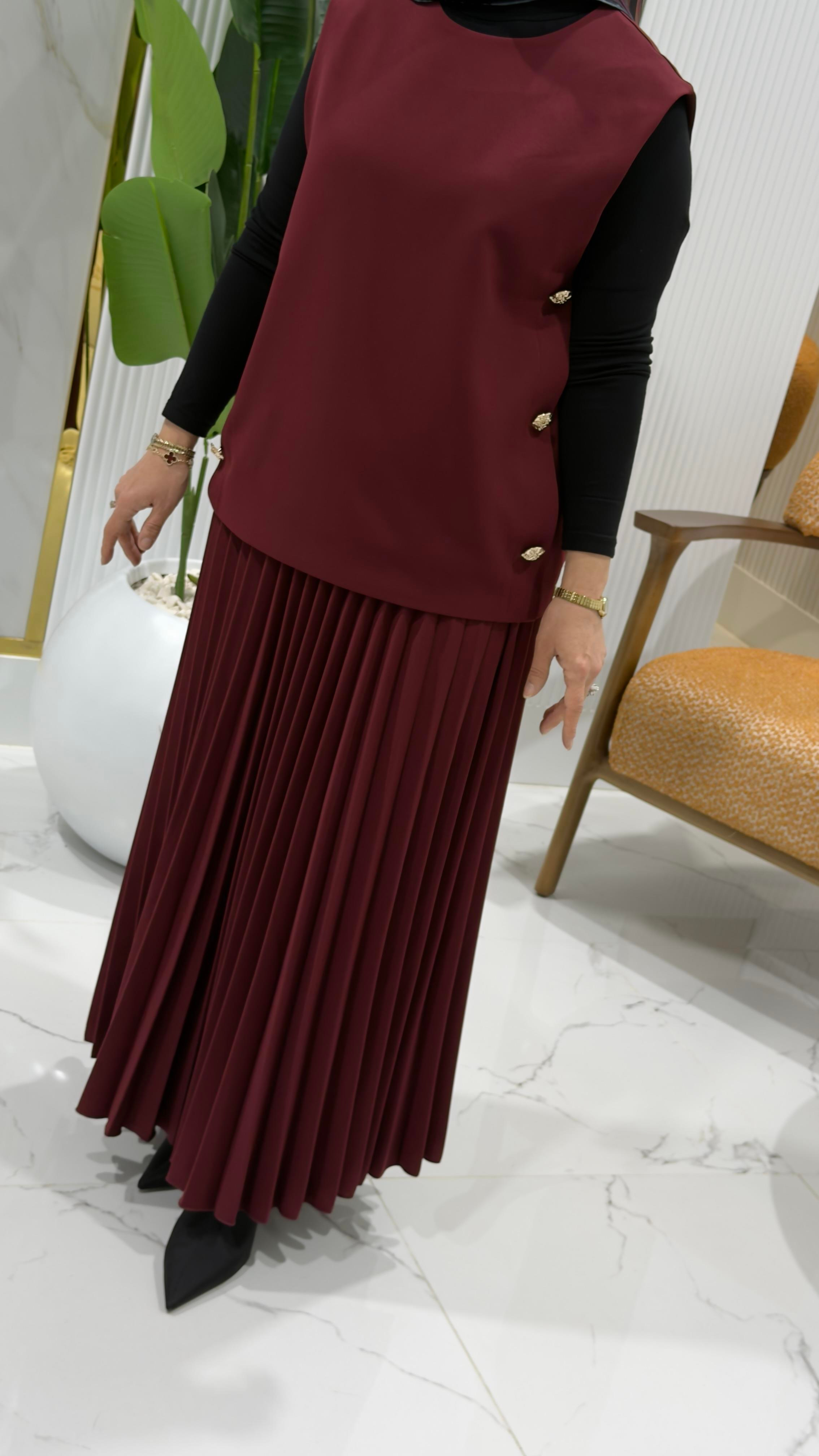 BELLİ YELEKLİ ETEKLİ TAKIM BORDO-25K6007