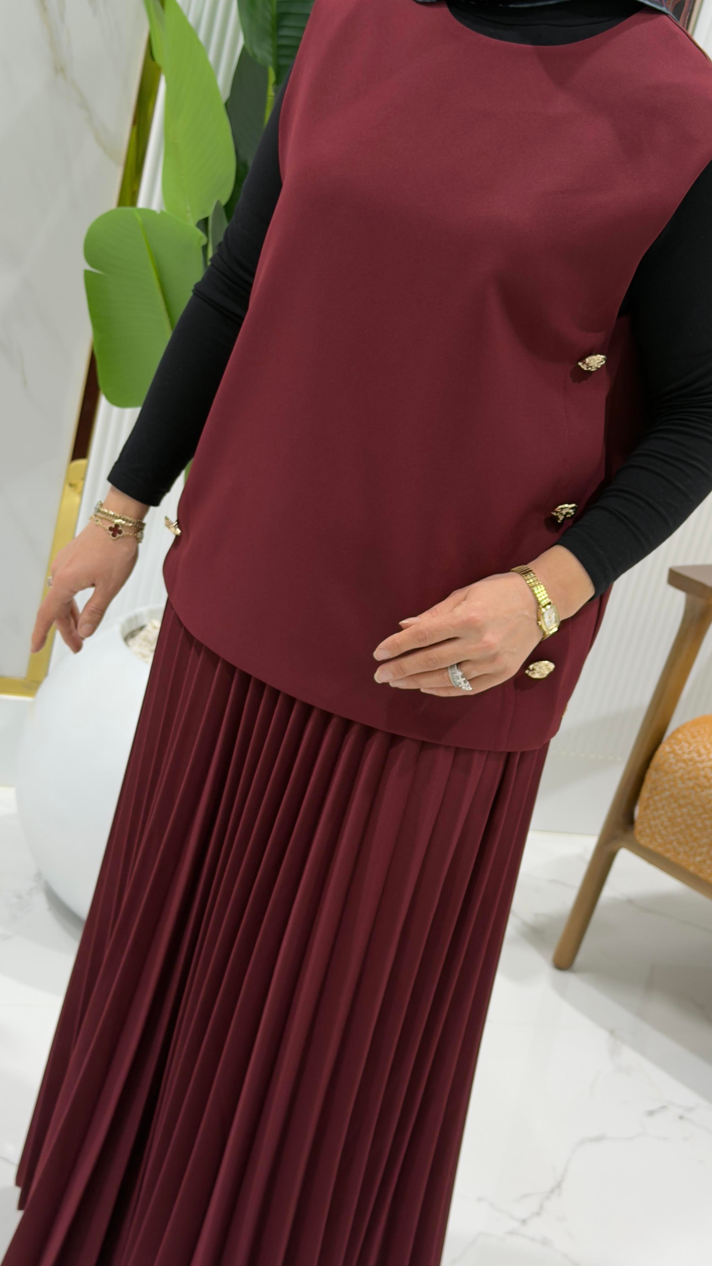 BELLİ YELEKLİ ETEKLİ TAKIM BORDO-25K6007