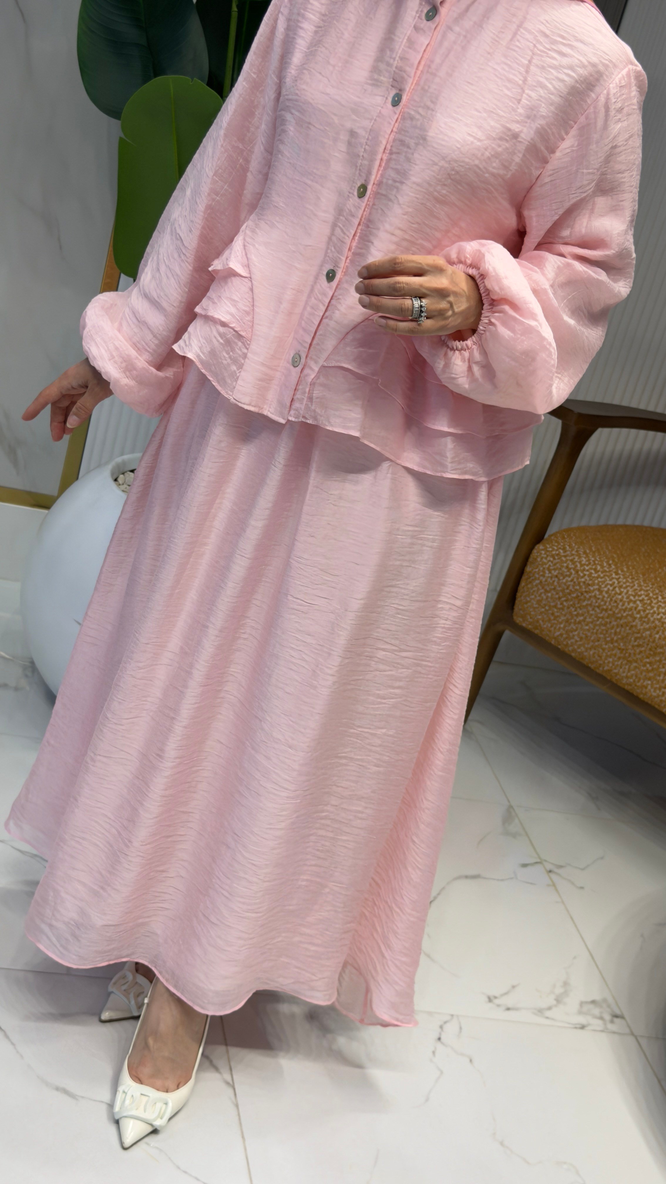 BLUZU KAT DETAYLI ETEKLİ TAKIM PEMBE - 32502