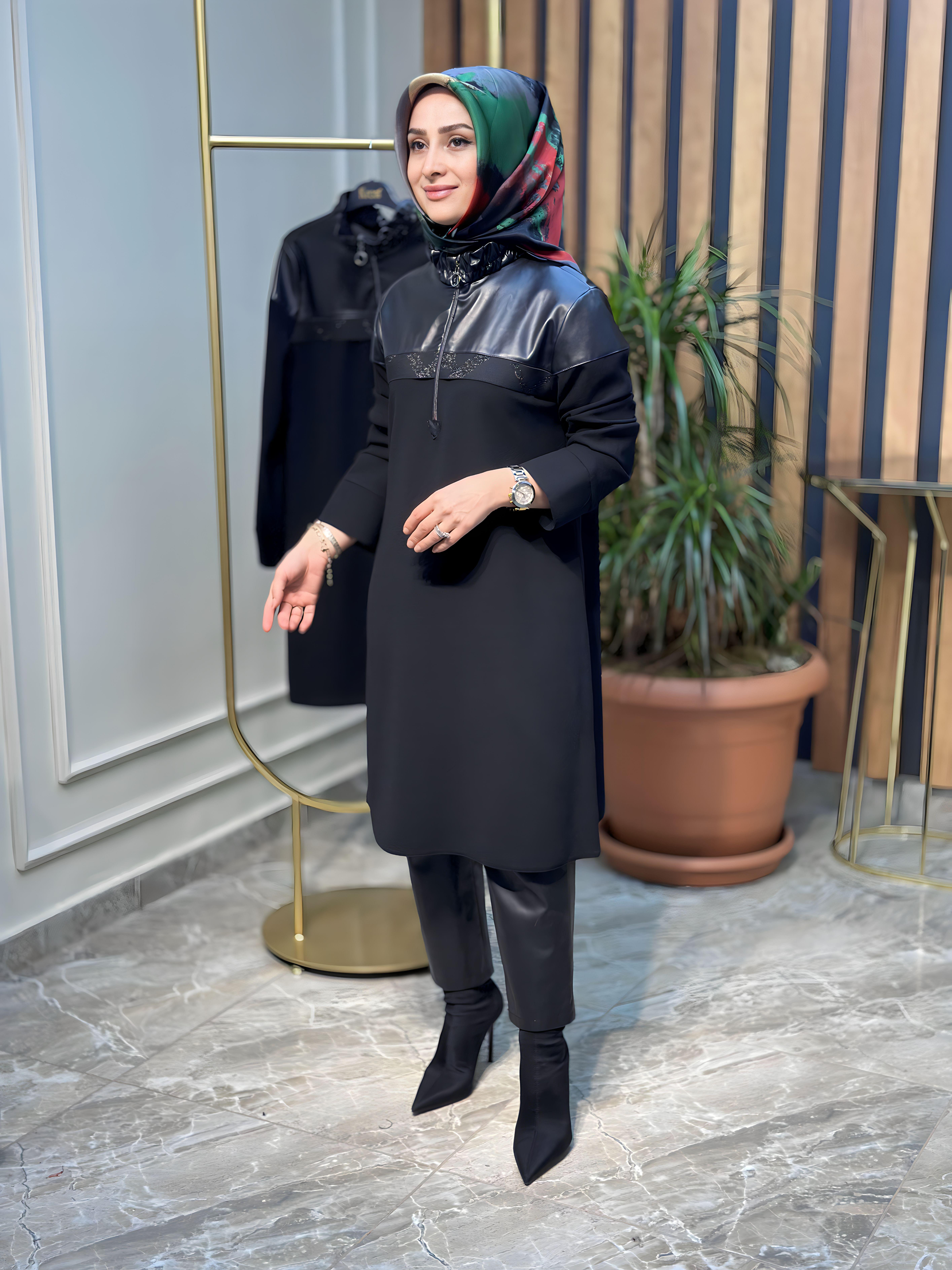 DERİ KOMBİNLİ TUNİK-A1239