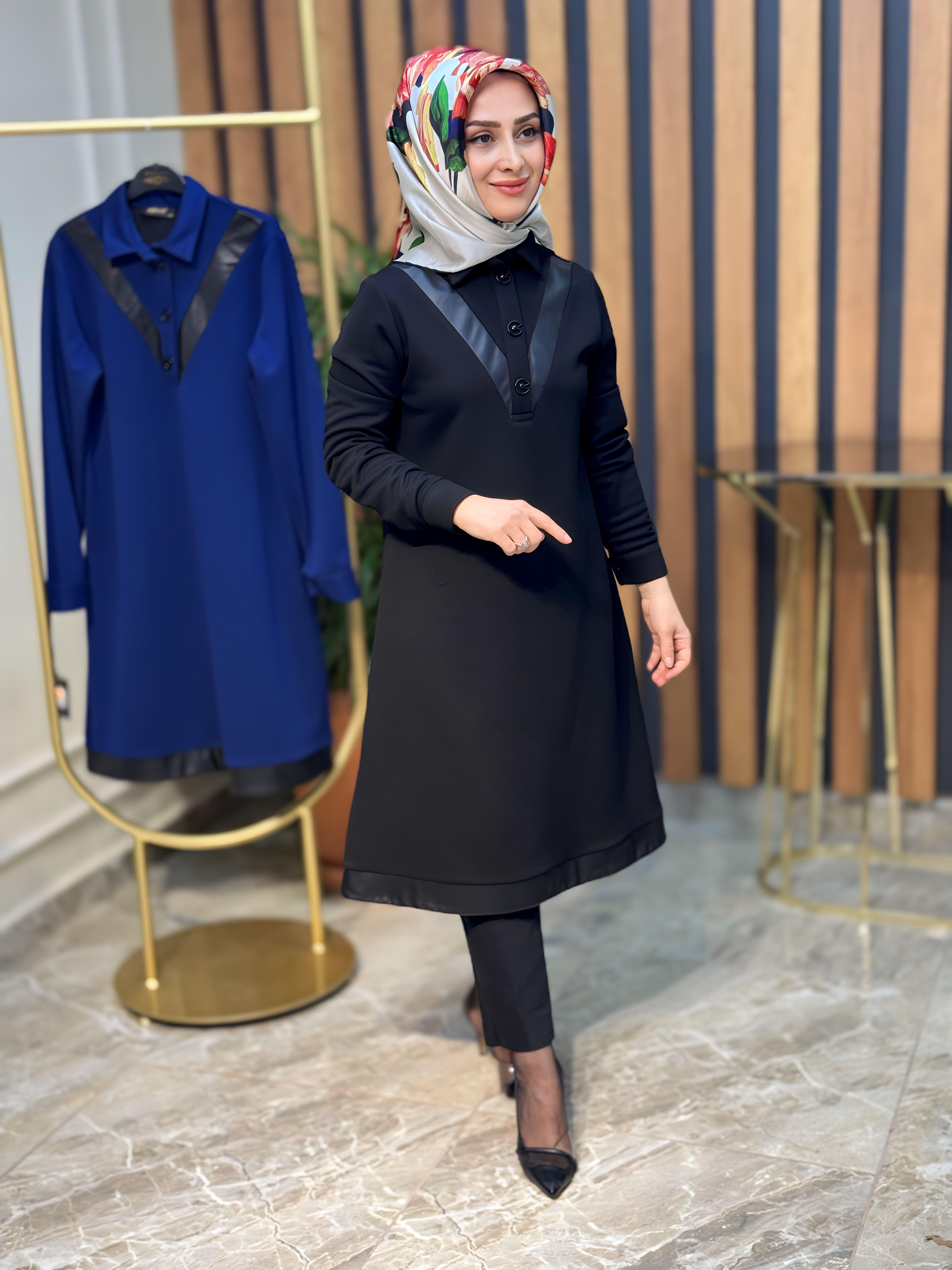 HAYA DERİ GARNİLİ KADIN TUNİK-1222