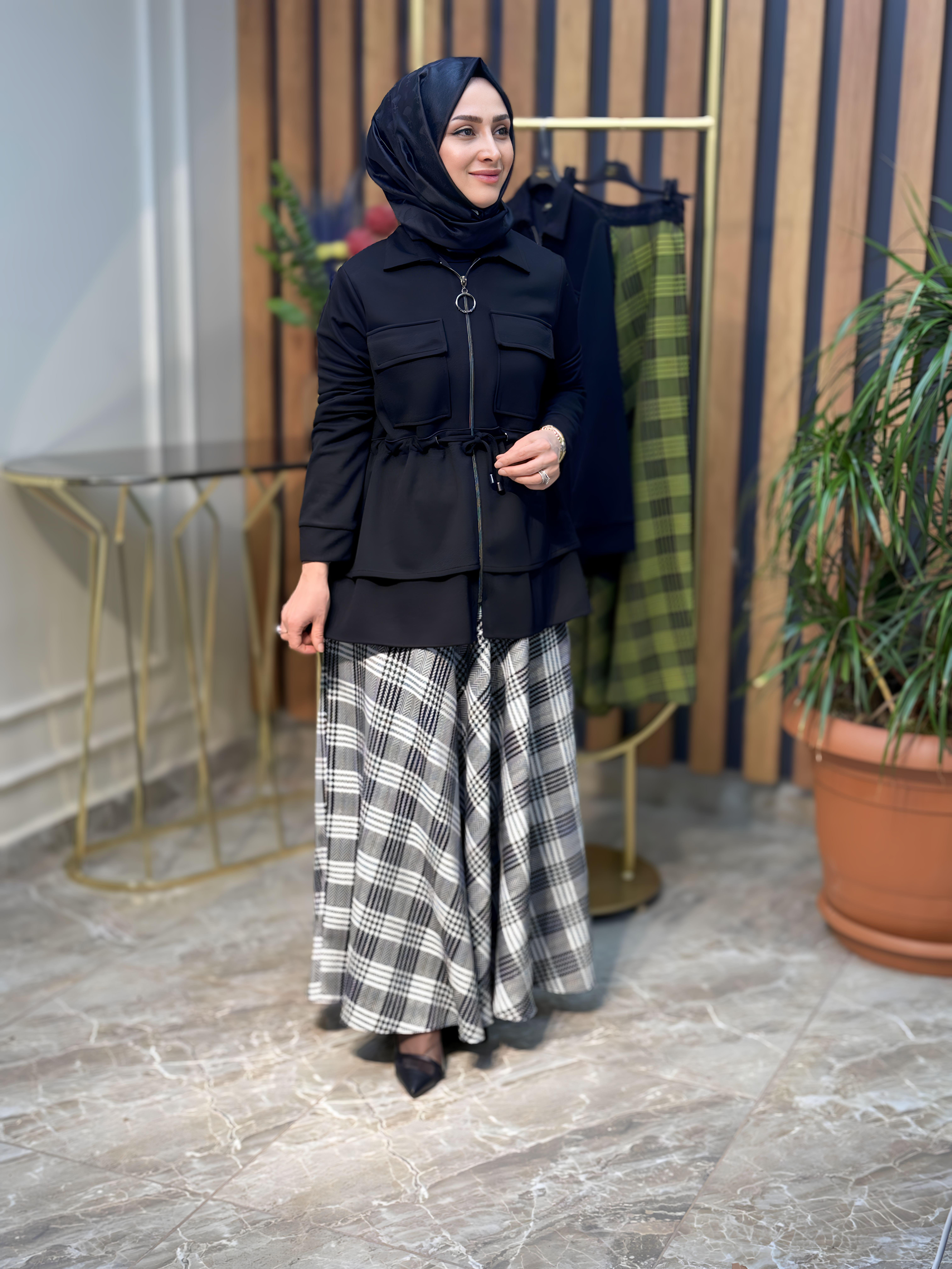 HAYA EKOSE DESEN BEL BAĞCIKLI ETEKLİ TAKIM-A1227